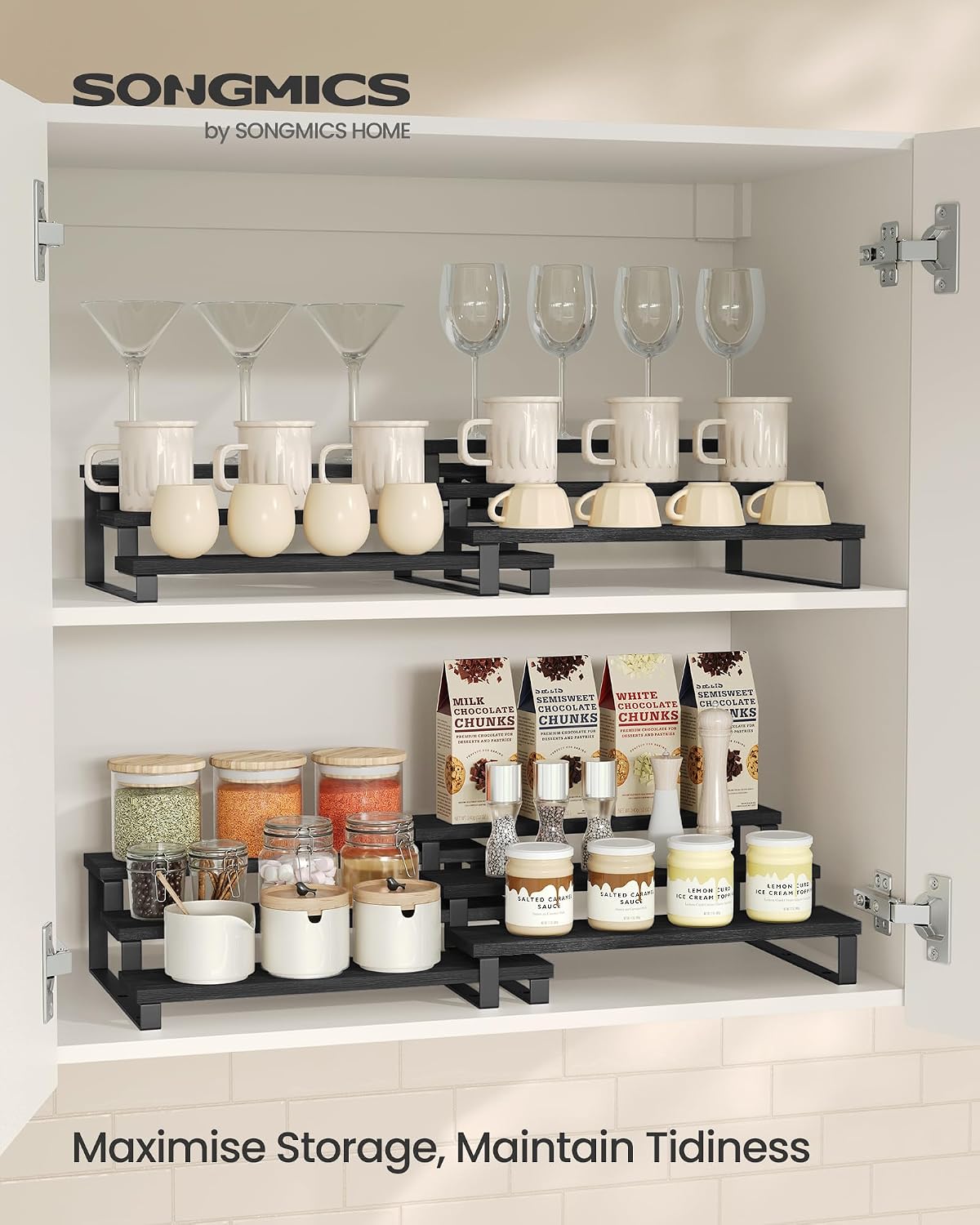 Thumbnail 1 de SONGMICS KCS116B01 3-Tier Extendable Spice Rack Set of 2, Ebony and Matte Black
