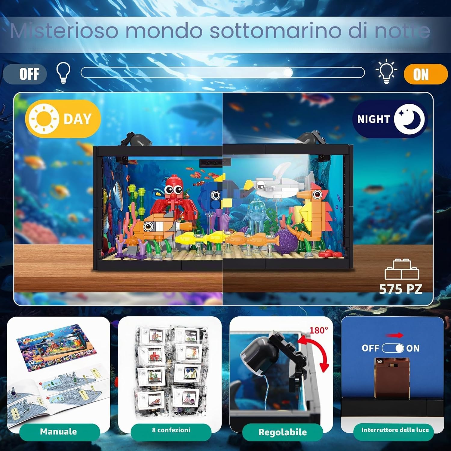Detalle de Set di giocattoli da costruzione per acquari marini 8-in-1 con luci LED