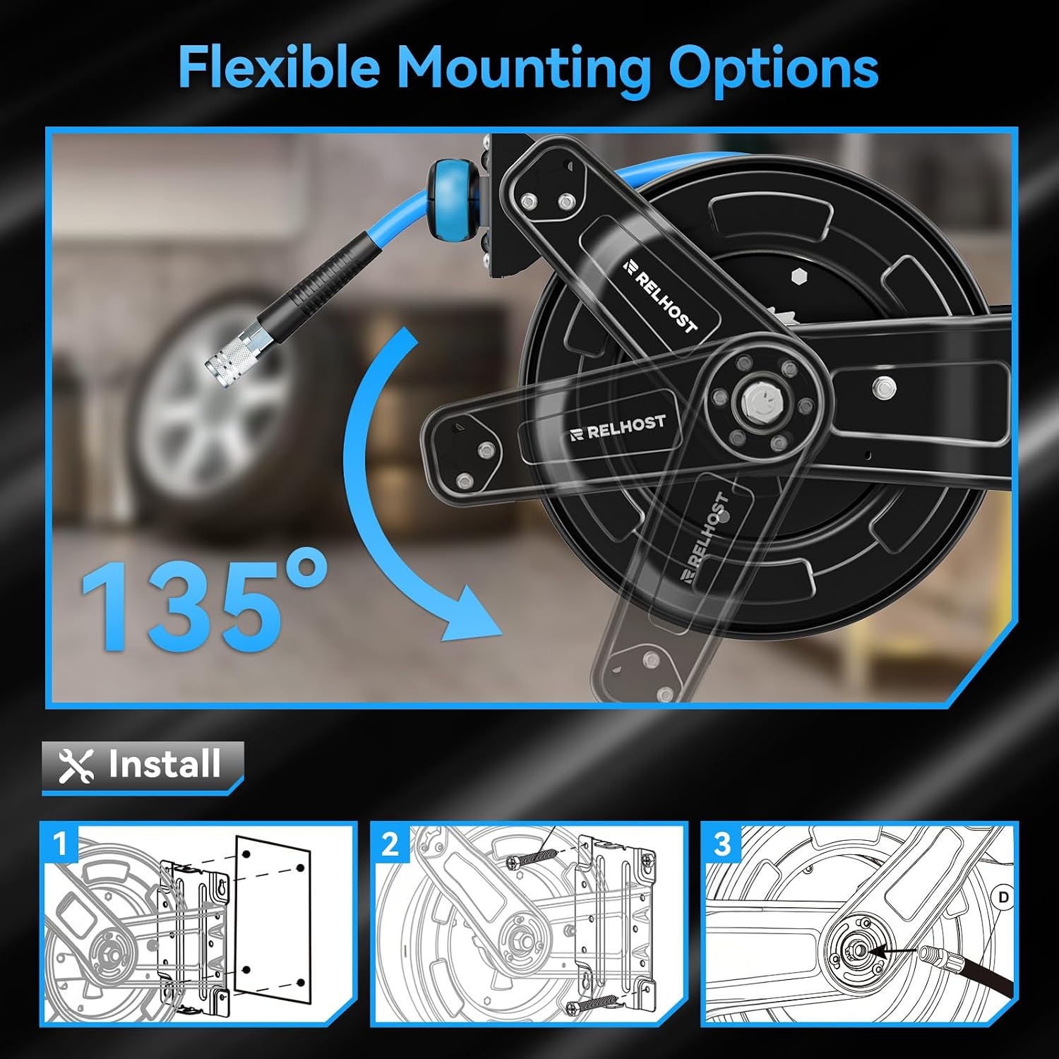 Thumbnail 2 de Relhost RA19-15A(3/8 9.2*15) Retractable Air Hose Reel, 50 ft, 300 PSI