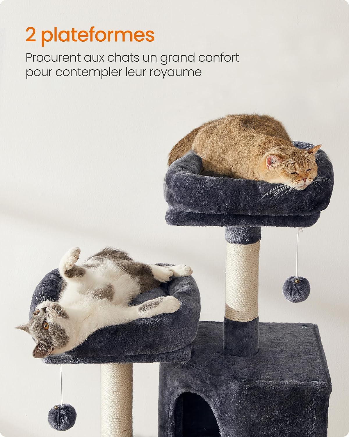Detalle de FEANDREA Arbre à Chat 115 cm – Tour poteaux à gratter Gris Anthracite PCT141G01