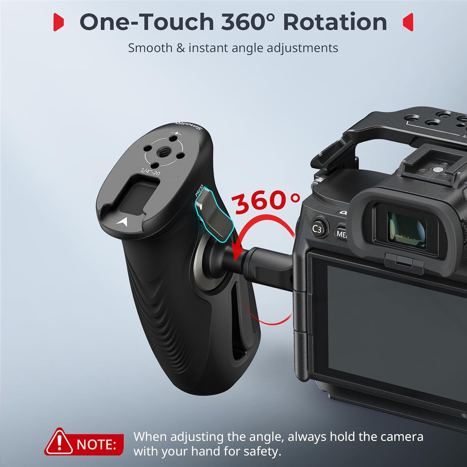 Detalle de SMALLRIG 5194 draaibare zijhandgreep voor camera’s met 360°-rotatie
