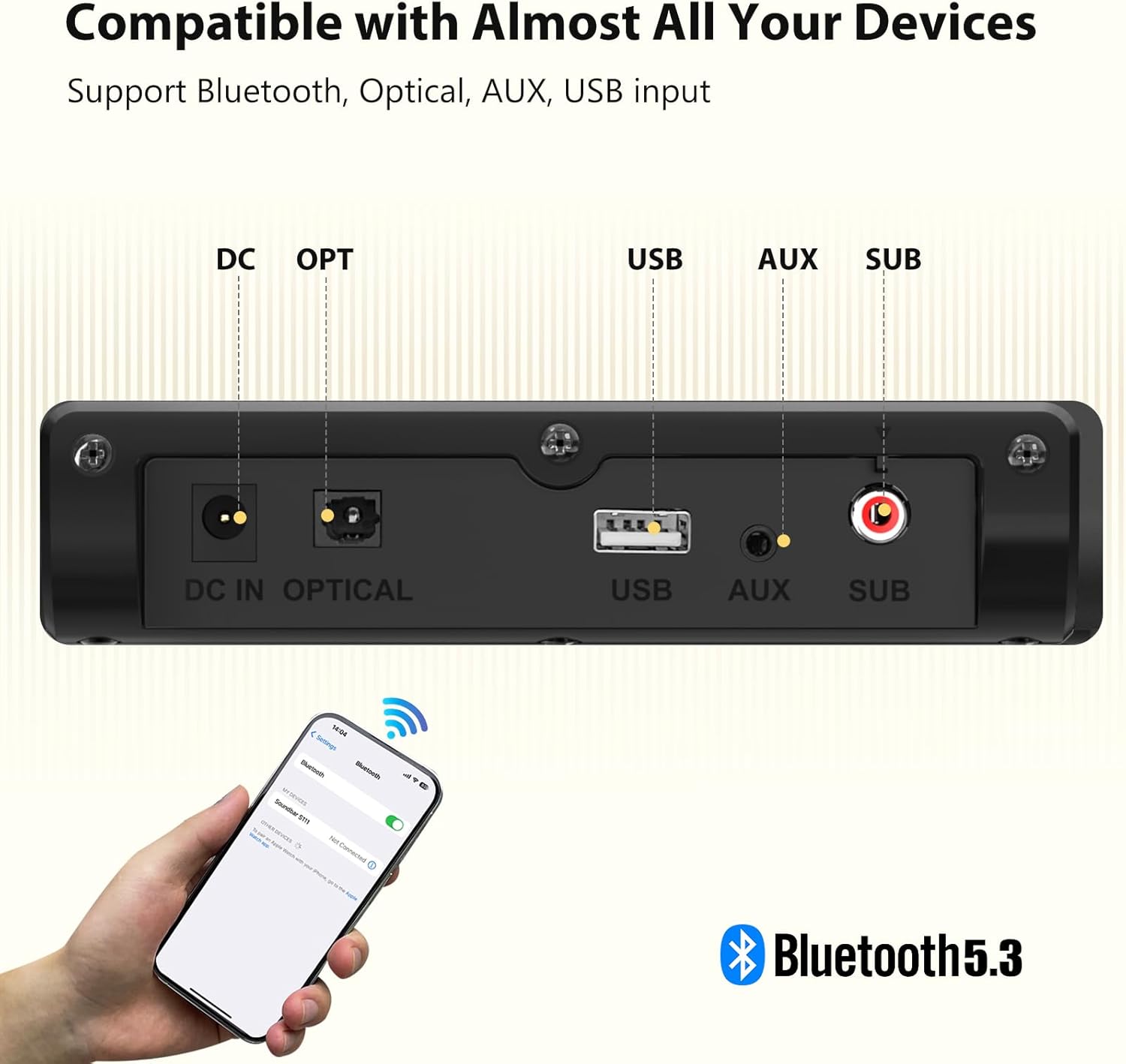 Detalle 2 de Wohome Sound Bar 2.1 Channel Bluetooth 5.3