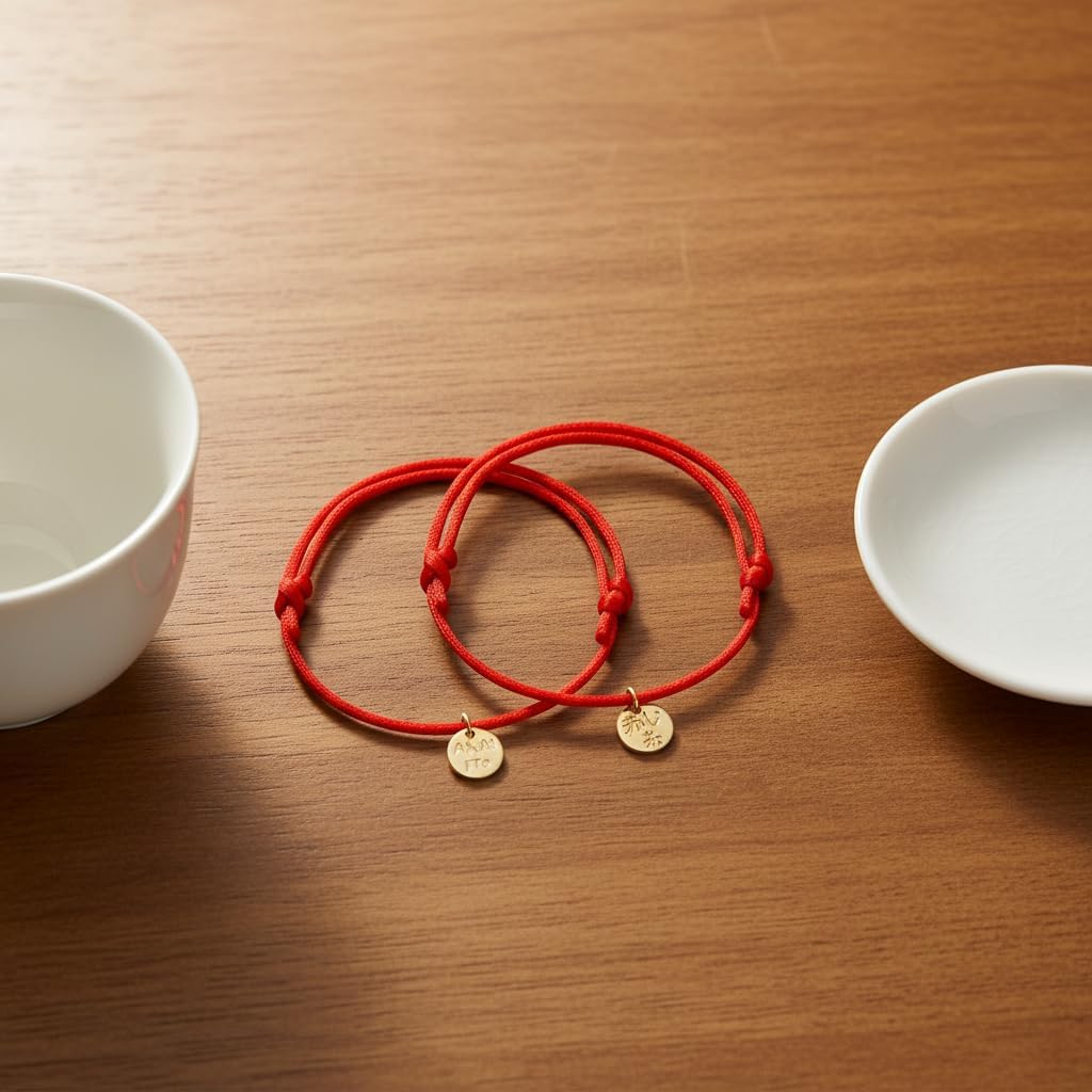 Detalle de KAKI La Felicità è Nelle Piccole Cose: Braccialetti di coppia Filo Rosso del destino in colore Oro