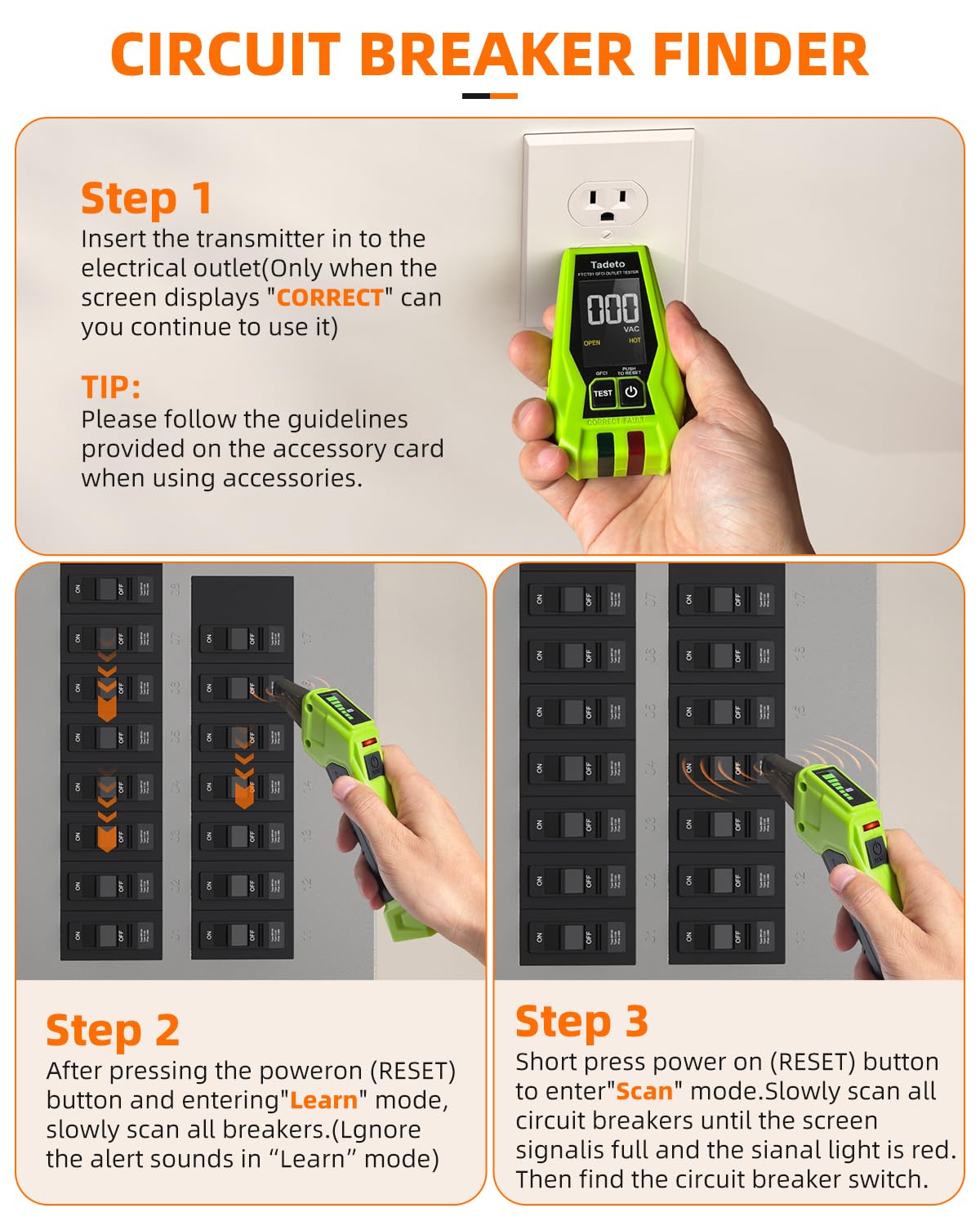 Thumbnail 3 de Tadeto Circuit Breaker Finder Tool with Outlet Tester 🔌
