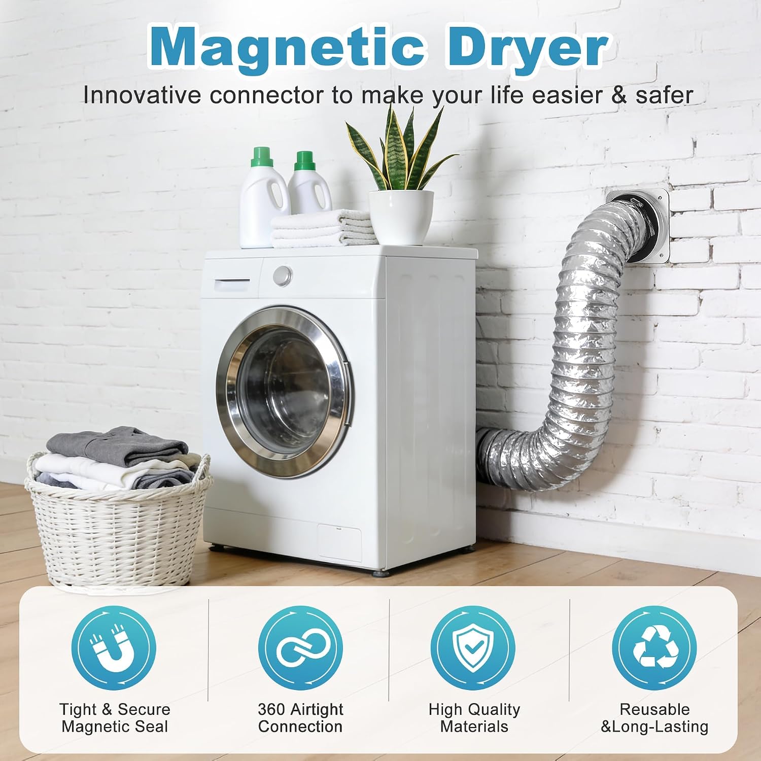 Thumbnail 1 de Xelyra Magnetic Dryer Vent Connector Kit, 4-Inch Quick Connect with 3.3-Foot Hose