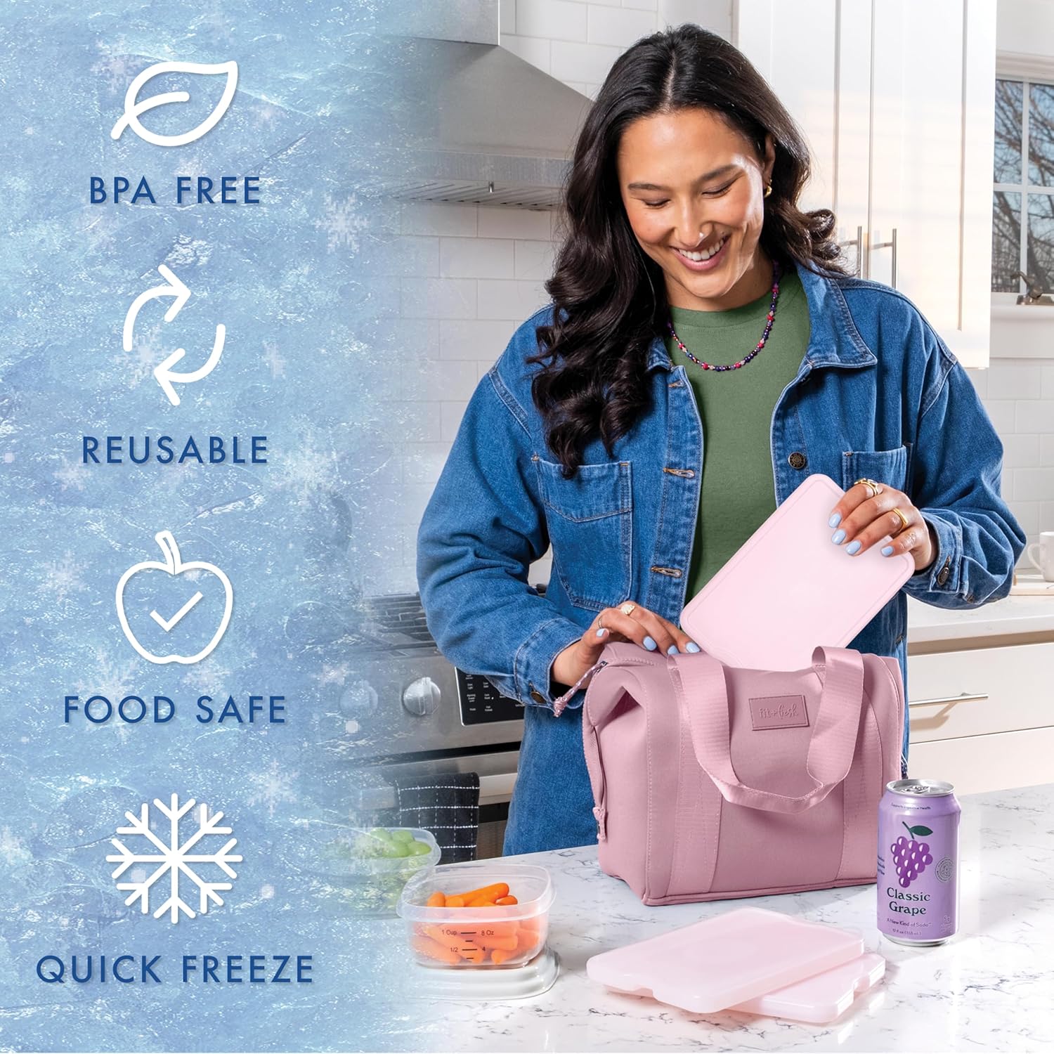 Thumbnail 3 de Fit & Fresh Cool Coolers XL Slim Ice Packs (4Pk) – Quick-Freeze Reusable Lunch Cooler Packs, Space-Saving, Light Pink