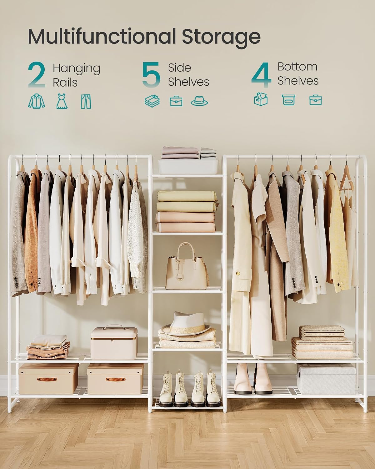 Detalle 2 de SONGMICS PATAYE LGR463W01 Clothes Rail, 9 Shelves, Matte White Steel