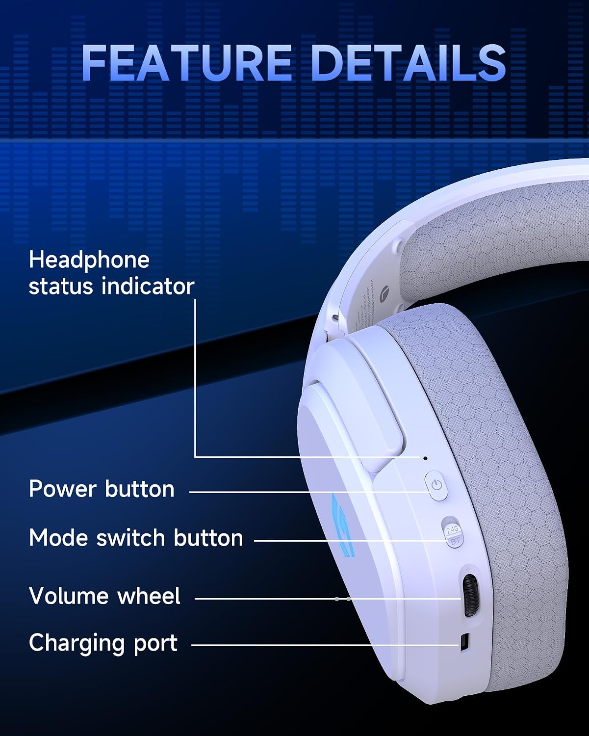 Thumbnail 6 de Gvyugke Wireless Gaming Headset for PS5/PS4/PC/Switch — 2.4GHz USB-C, Bluetooth 5.3, 50mm Drivers