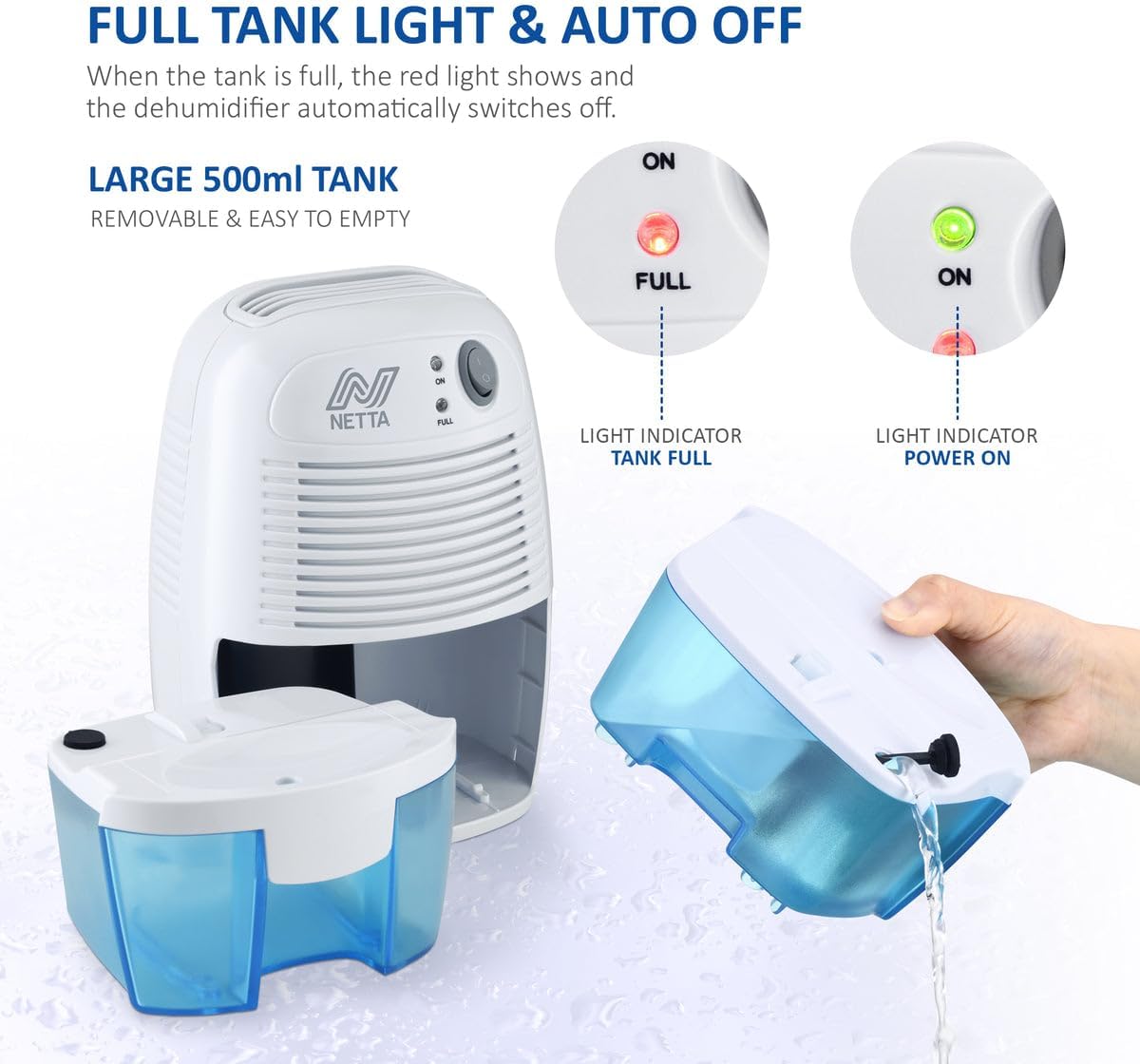 Thumbnail 5 de NETTA Mini Air Dehumidifier (Blue) – 500ml portable damp & mould dehumidifier for small rooms