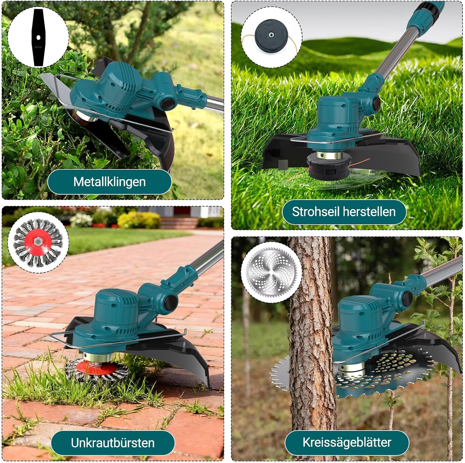Thumbnail 6 de Hengriacly Akku Rasentrimmer für Makita-Akkus – 21V robuster Freischneider mit 4-in-1 System (inkl. 2x 4,0Ah Akkus & Ladegerät)