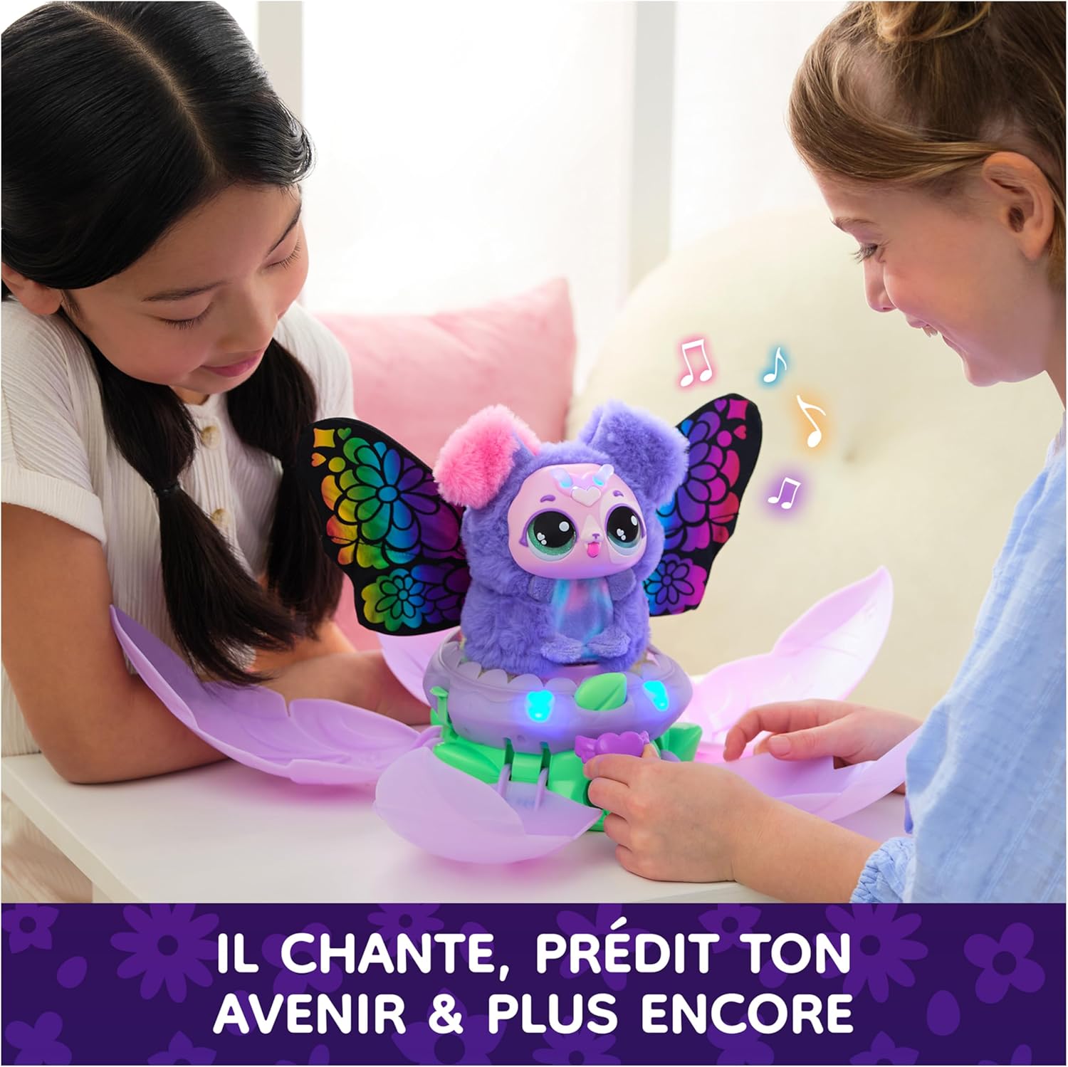 Detalle 2 de HATCHIMALS Bloomables Ma Fleur Magique PuppyFly : peluche interactif à transformation (100 sons & réactions)
