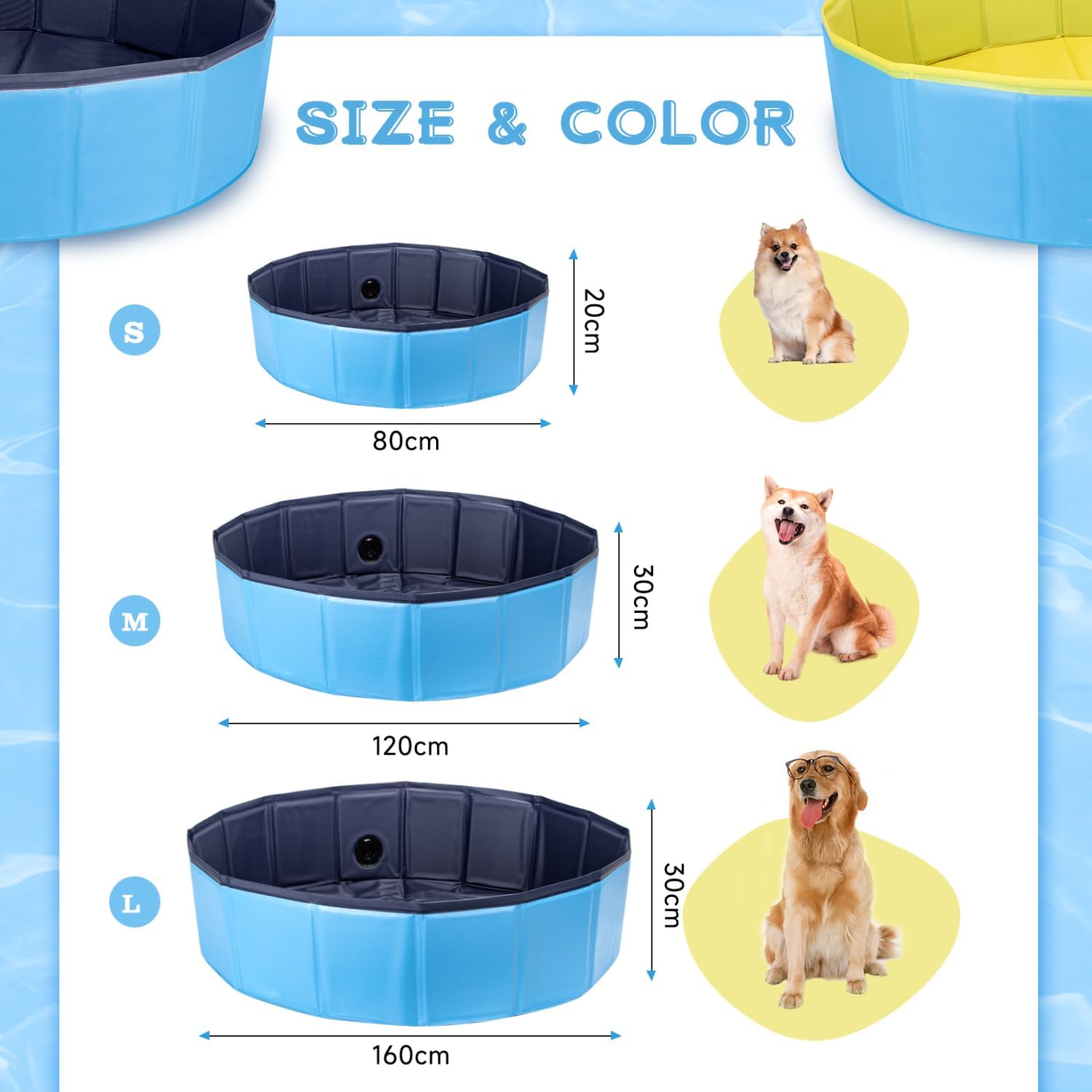 Thumbnail 4 de Nobleza Piscine pour chien rigide pliable en PP et PVC – baignoire 80×20 cm (S) bleu