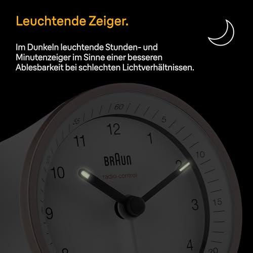 Detalle de Braun BC07PW-DCF: Klassischer analoger Funkwecker mit MEZ/GMT+1 Zeitzone, Schlummerfunktion und Beleuchtung