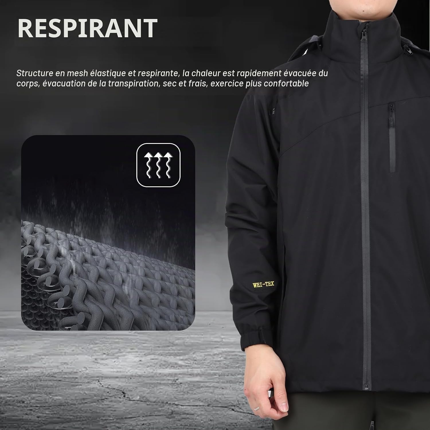Detalle 2 de Ynport Crefreak waterdichte regenjas voor heren, gevoerd en met afneembare kap