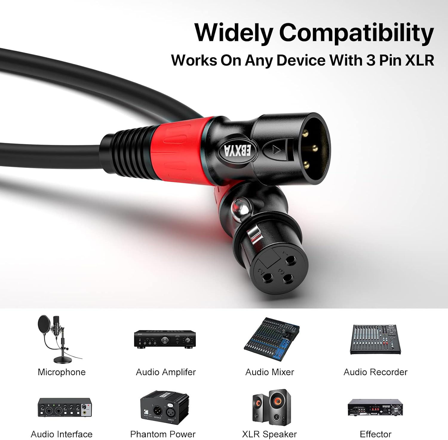 Detalle de EBXYA XLR Cables EBXYA-XLR-10FT-M2F, 10 ft Male-to-Female 4-Pack
