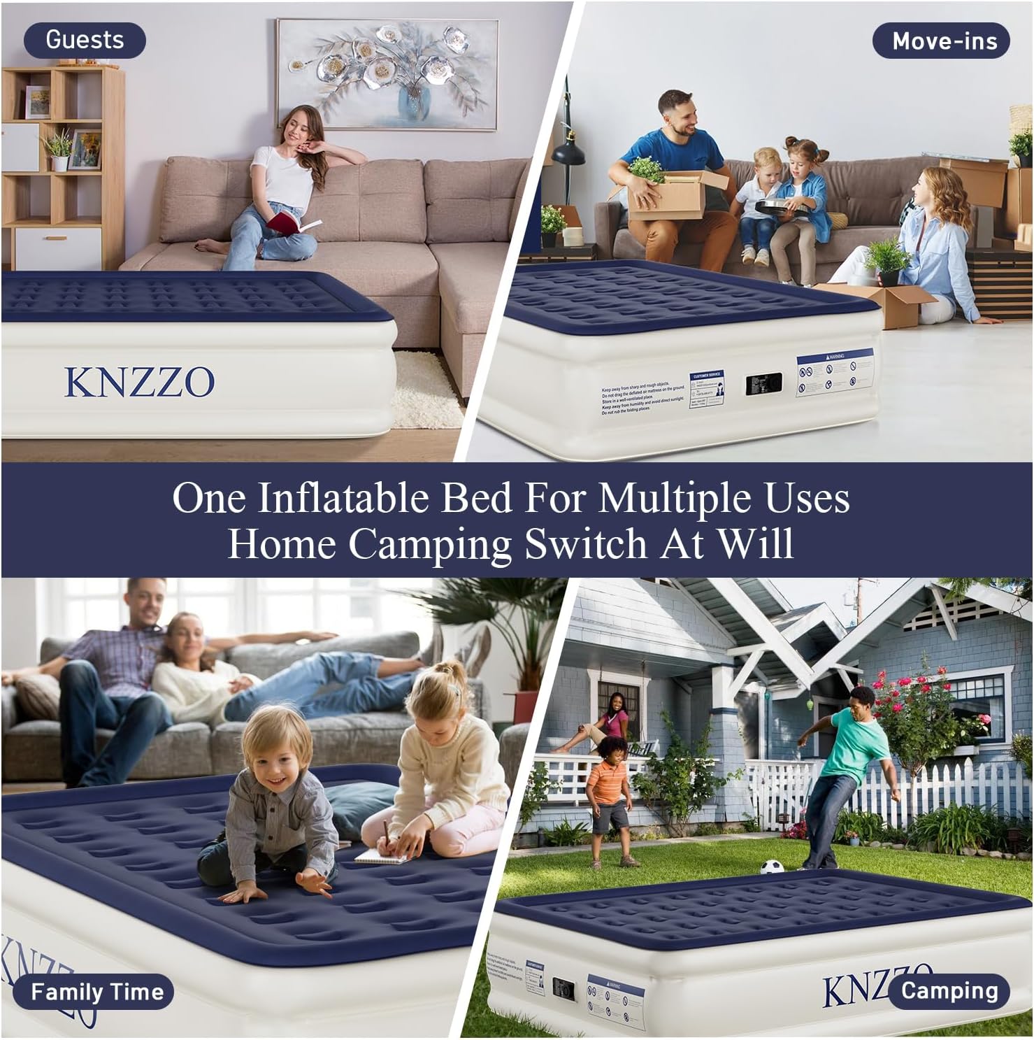 Detalle de KNZZO Queen Air Mattress with Built-in Pump and Plush Flocked Top