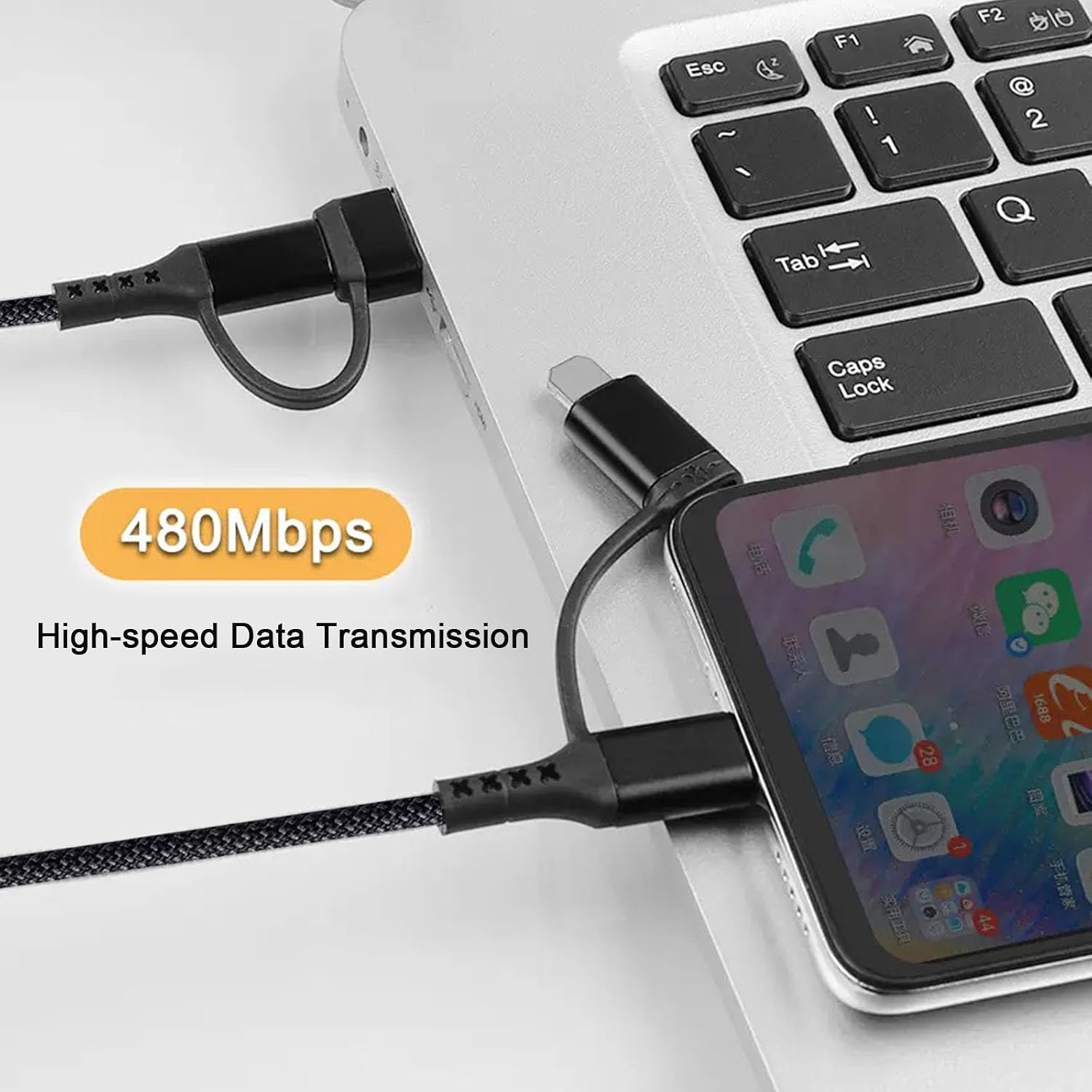 Detalle de Multi Charger Cable 4 in 1: Fast Charging, 60W, 1.2m – USB A/USB C Universal Cable