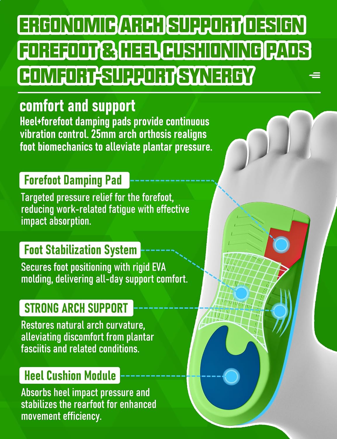 Thumbnail 2 de 3/4 Length Orthotic Insoles for Plantar Fasciitis, Flat Feet & Overpronation (Dual-Cushion Heel + Arch Support)