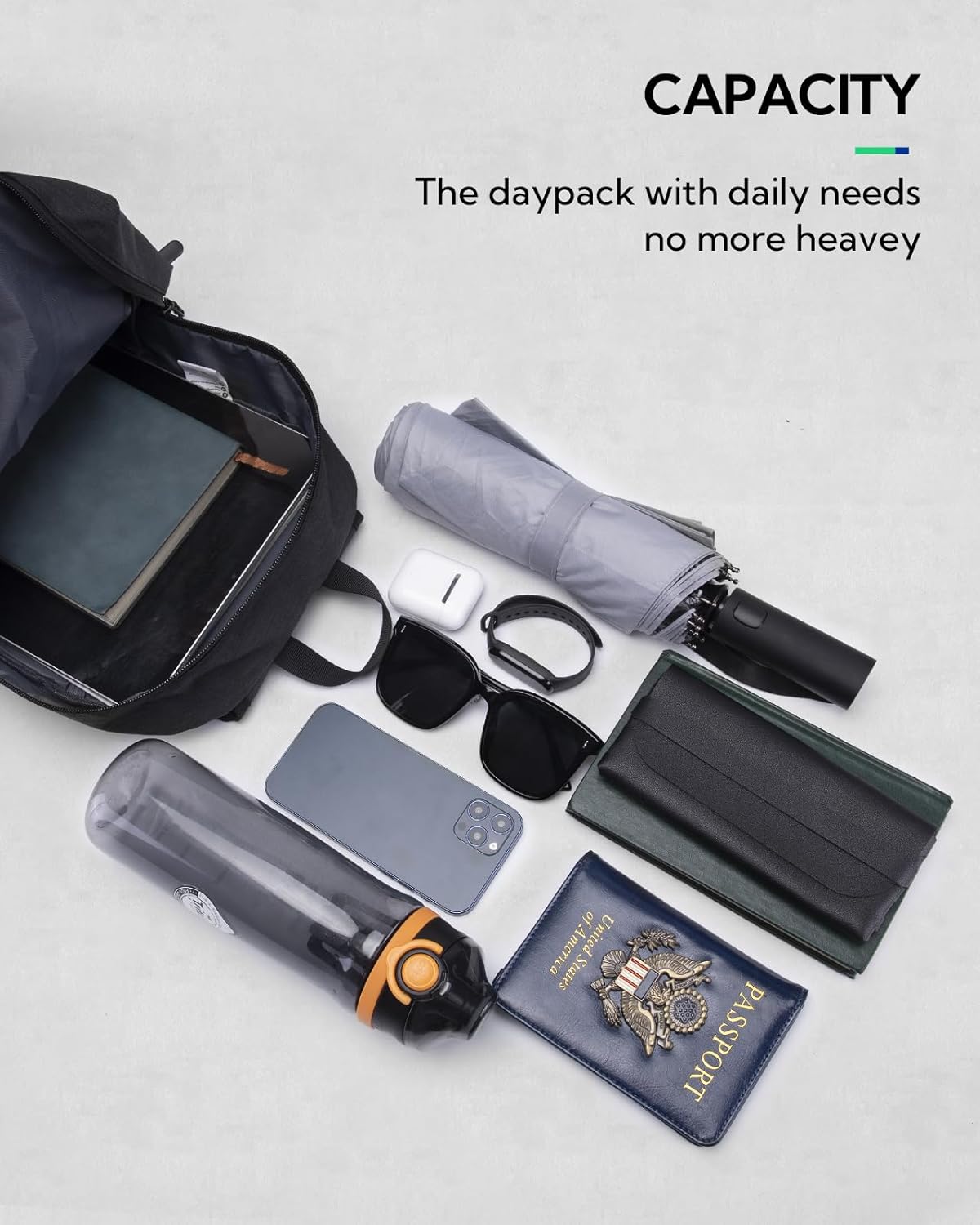 Detalle de WATERFLY Leicht Klein Rucksack 10L – kompakter Daypack für Arbeit, Reisen & Sport