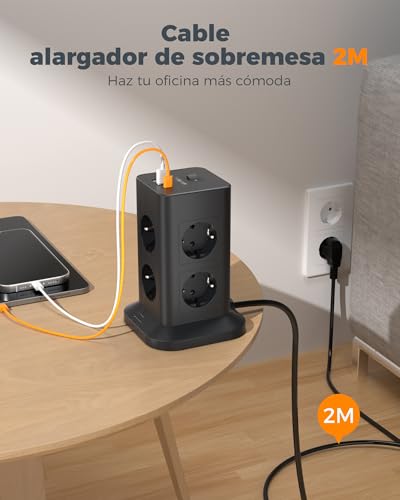 Thumbnail 4 de TESSAN Torre Regleta 8 Tomas con USB y Protección ⚡