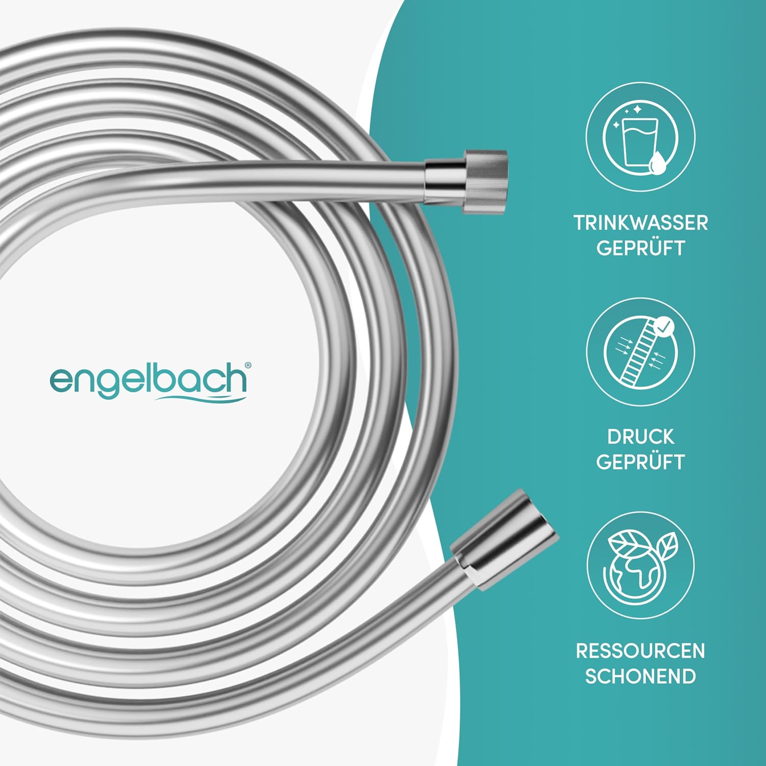 Detalle de Engelbach Duschschlauch 2 m – Kunststoff, Standard G 1/2", knickschutz, Trinkwassergeprüft, Made in Germany