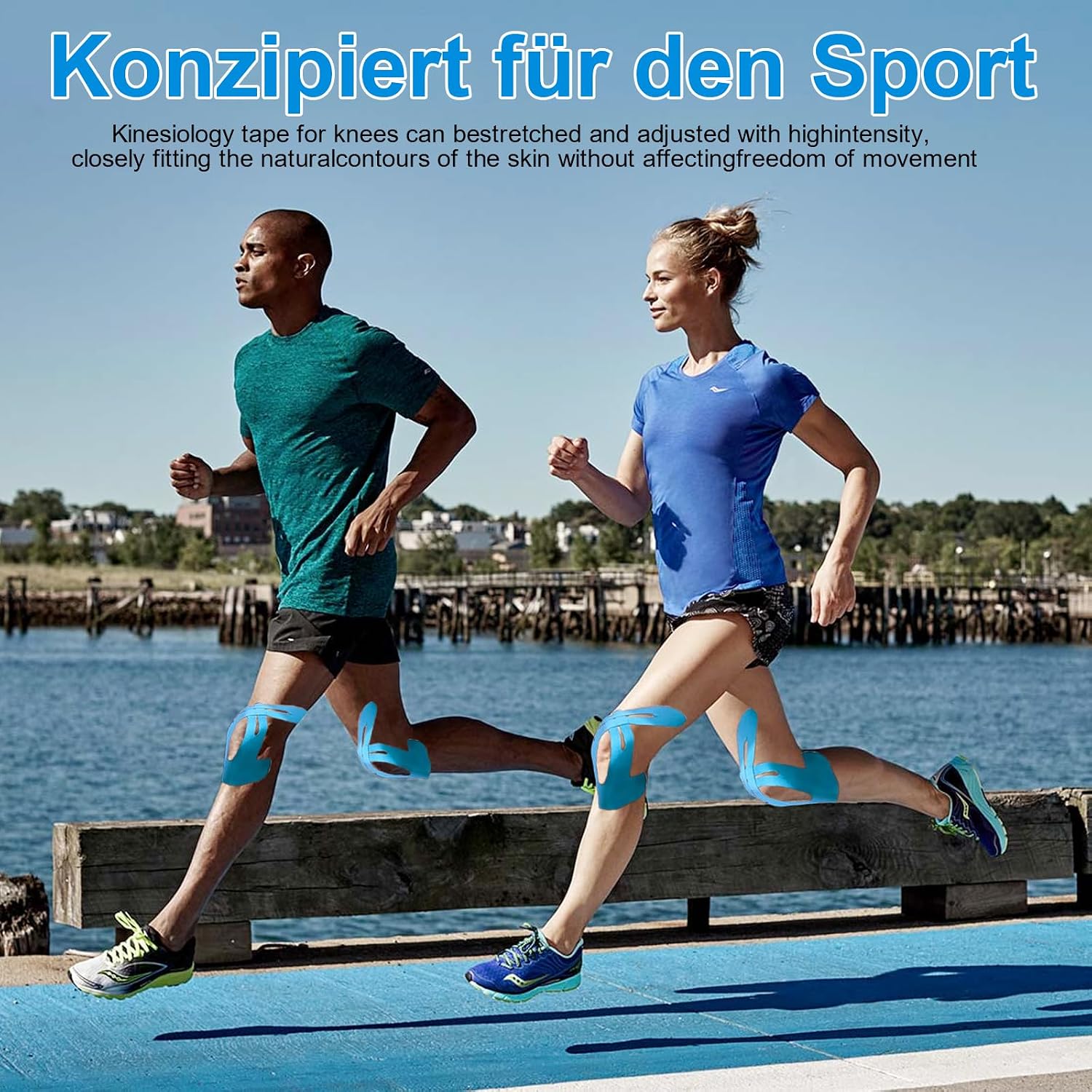 Detalle 2 de NEUJUS Knie Tape Vorgeschnitten – 12 Streifen Kinesio Tape für Knie, elastisch, hautfreundlich, stark haftend