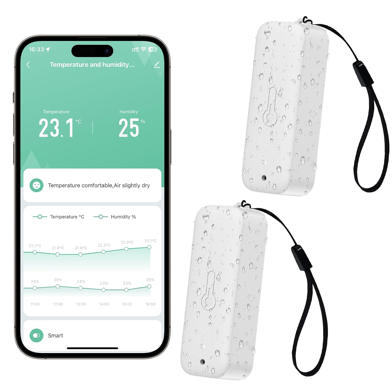 WIOONI 2er-Set WLAN Thermometer & Hygrometer (WiFi, Smart Life/Tuya-kompatibel) für Gewächshaus, Kühlschrank & Co.