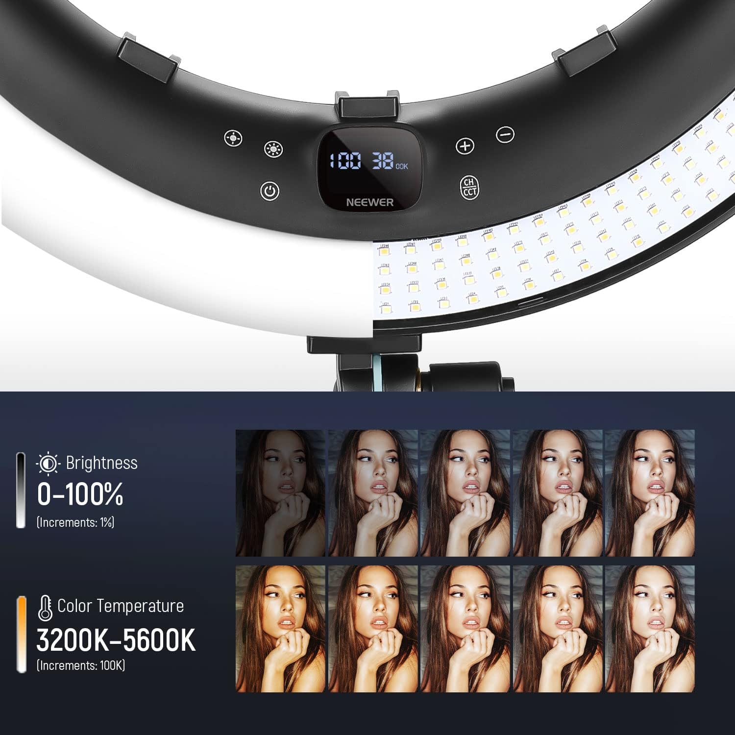 Detalle 2 de NEEWER Ring Light RP19H da 19" con stativo e 3 portatelefono, touch 2,4G e telecomando Bluetooth