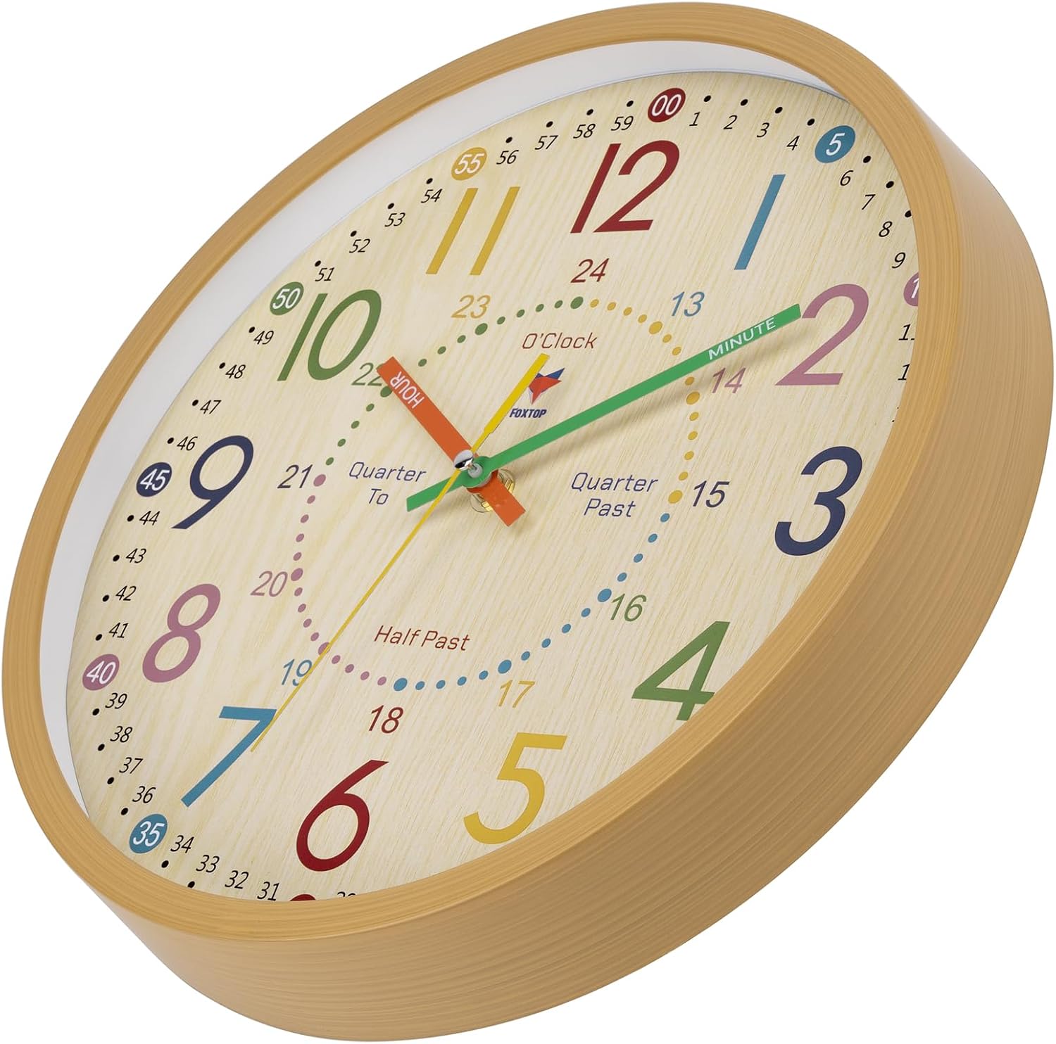 Detalle 2 de Foxtop horloge enfant apprentissage-8 analoge leerklok, 24-uursweergave, 30 cm