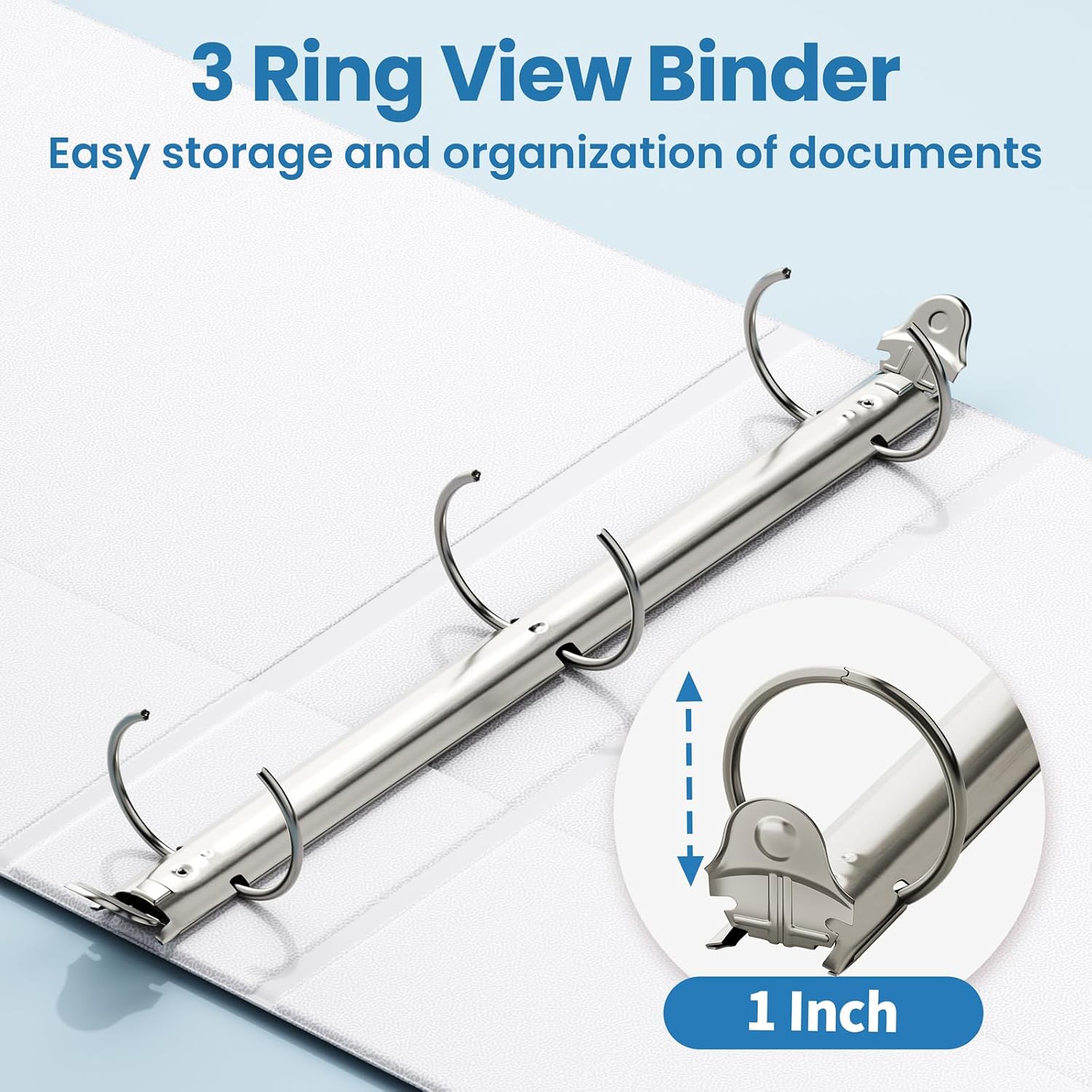 Detalle de SUNEE 1-Inch 3-Ring Binders, 12-Pack, PVC-Free Clear-View White Covers