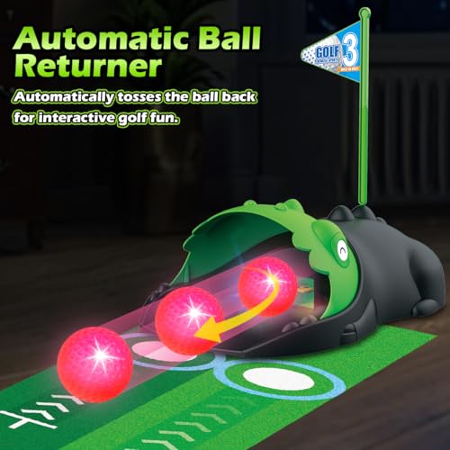 Detalle de Clemas set de golf para niños con devolvedor automático de bolas LED y dinosaurio (3 palos, 3 a 8 años)