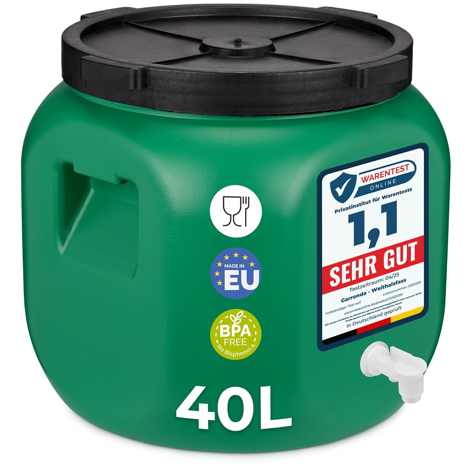Detalle de Garronda Weithalsfass 40 Liter Futtertonne mit Deckel (ohne Dichtung), BPA-freies HDPE – GD-0142