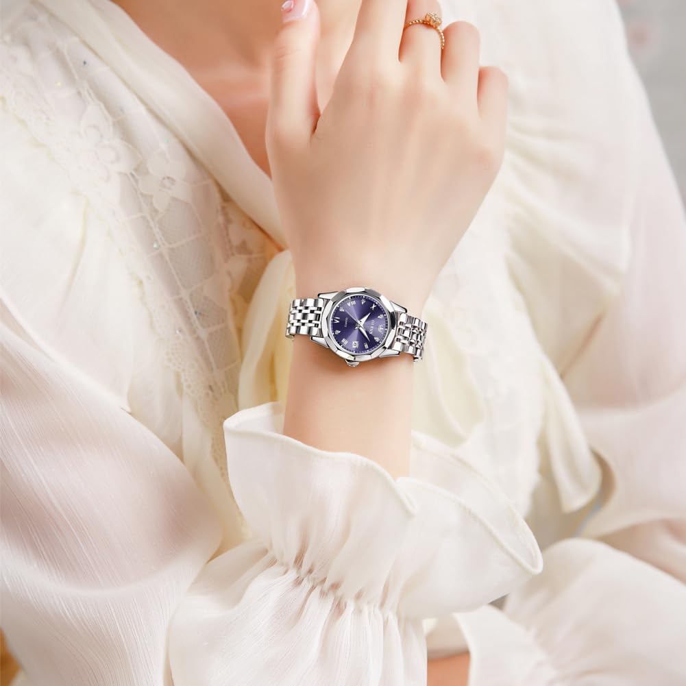 Thumbnail 4 de OLEVS Damen Uhr Quarzuhr mit Diamant Edelstahlarmband – Datumsanzeige, 30 m Wasserdicht