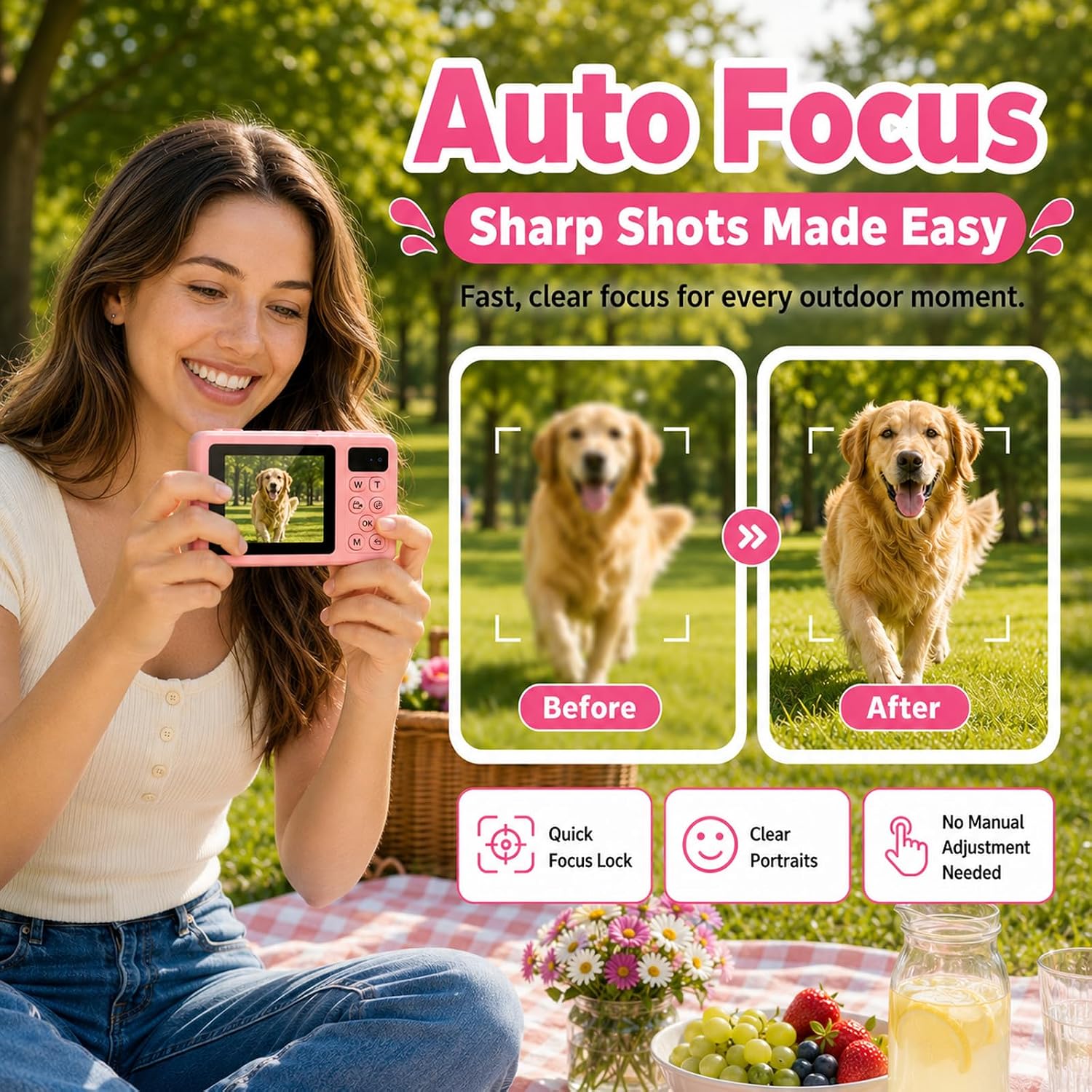 Detalle de Maxmango D70: Fotocamera subacquea 4K 48MP con doppio schermo e zoom 18x – Rosa