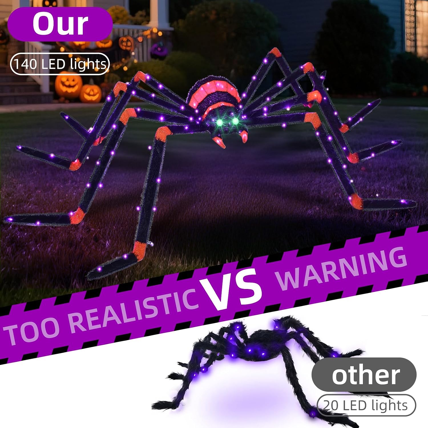 Detalle de HOYECHI HYC8601 Giant Halloween Spider Decoration, 115 LED Lights, Black
