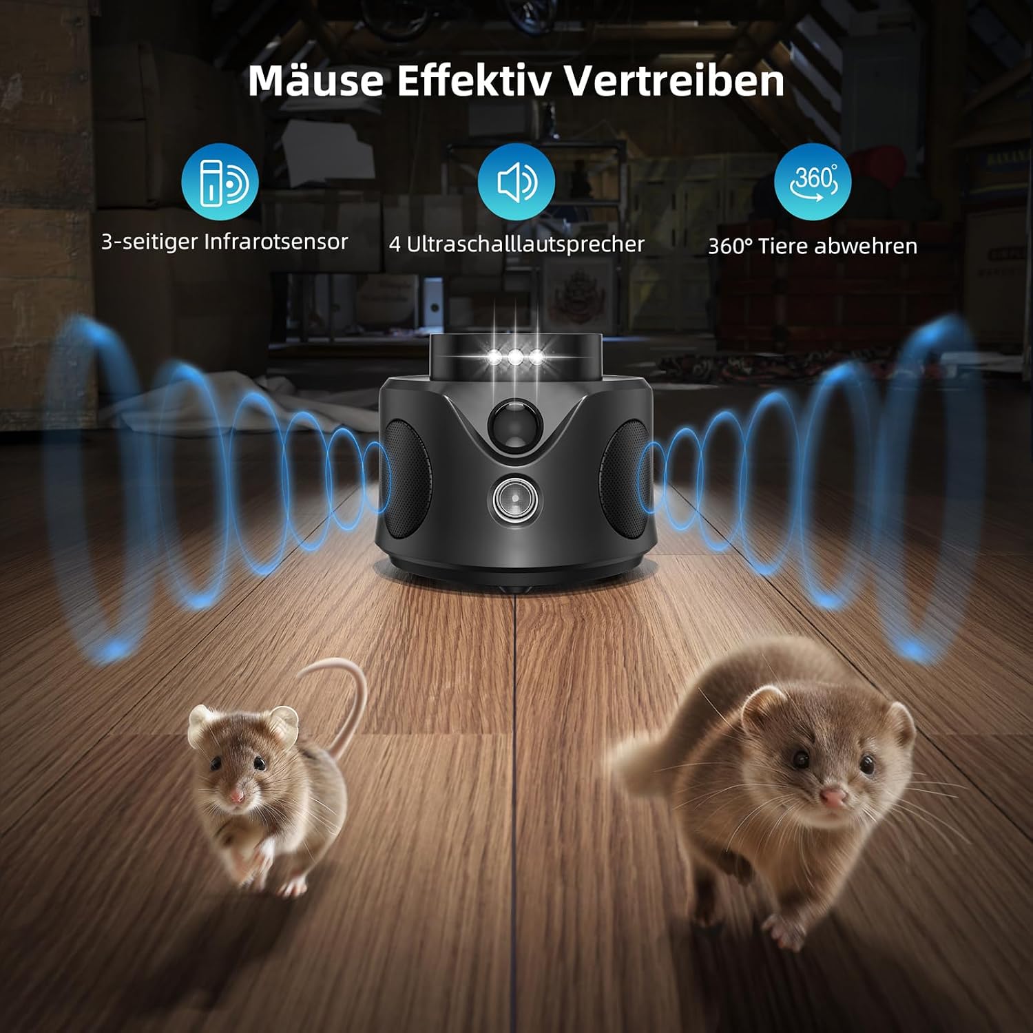 Detalle 2 de CritterAway Marderschreck mit Stecker 360° Ultraschall