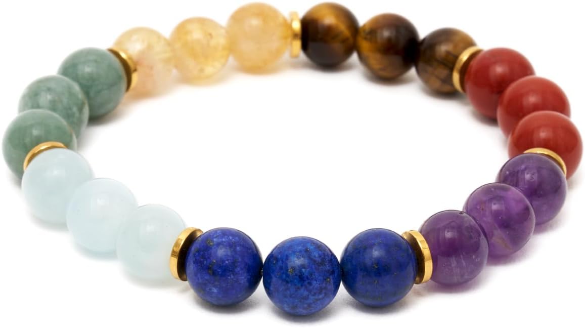 Detalle de BERGERLIN 7 Chakra Armband aus Naturstein & Lavastein – zertifiziert (EPI) mit Echtheitszertifikat