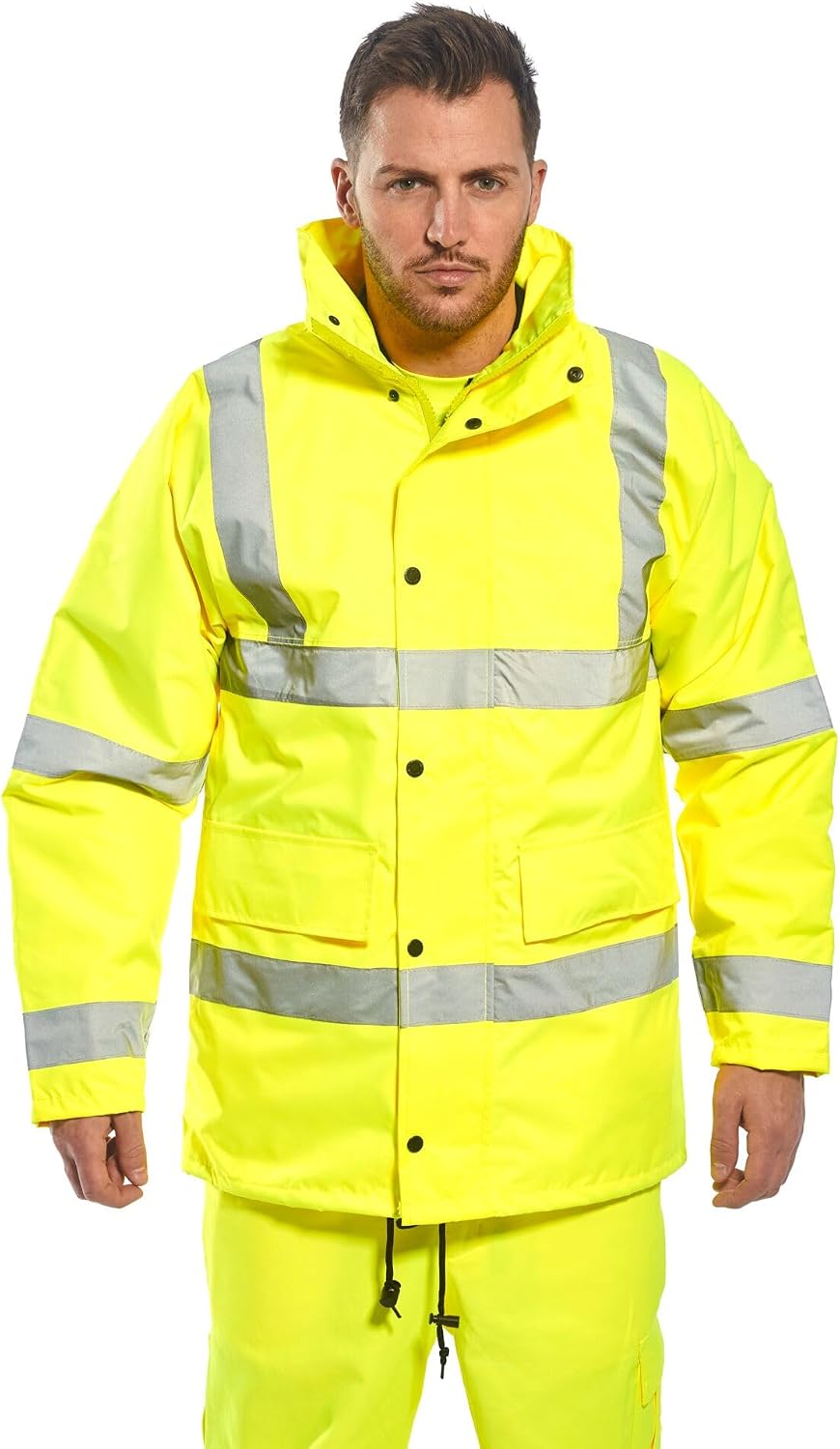 Detalle de Portwest S460ORRXS-principal regenjas met capuchon, stormklep en opbergzakken