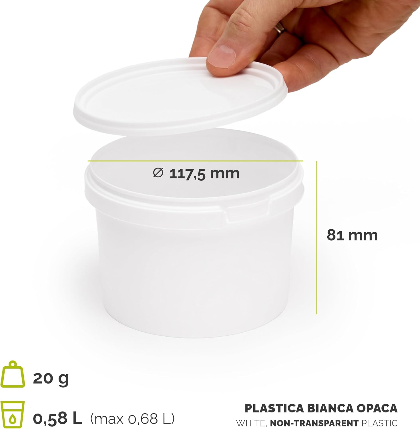 Detalle de Garronda Secchio con Coperchio 0,5 L – 10 pezzi bianchi (GD-0071), contenitore PP per alimenti
