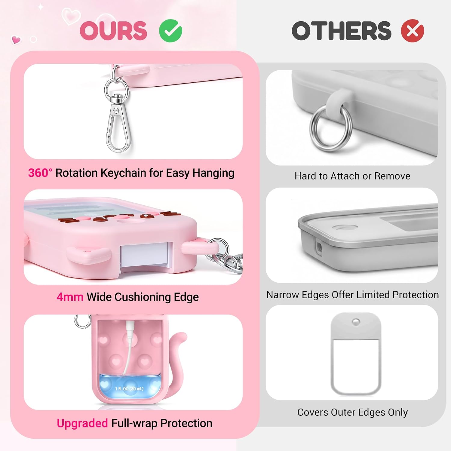Thumbnail 6 de YENMOP Pink Silicone Hand Sanitizer Case for Touchland Power Mist with Keychain