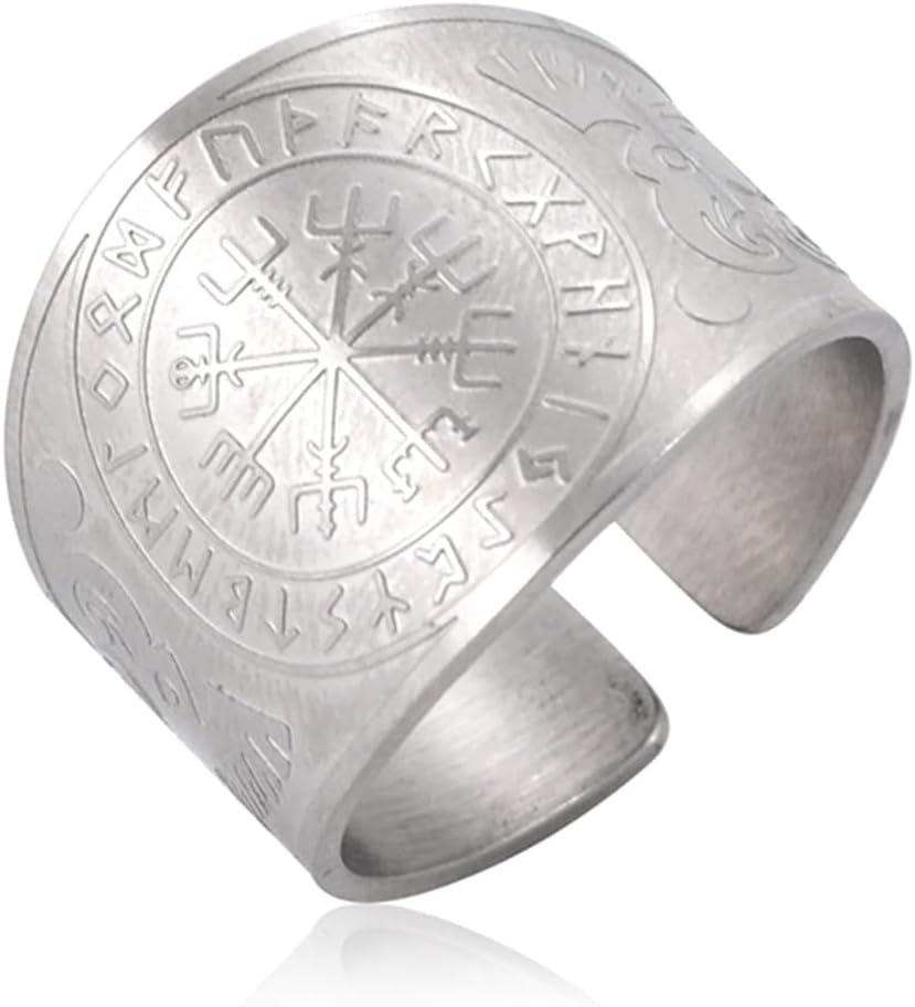 Detalle de EUEAVAN Viking Compass Vegvisir Ring – verstellbarer nordischer Schutzschmuck für Männer