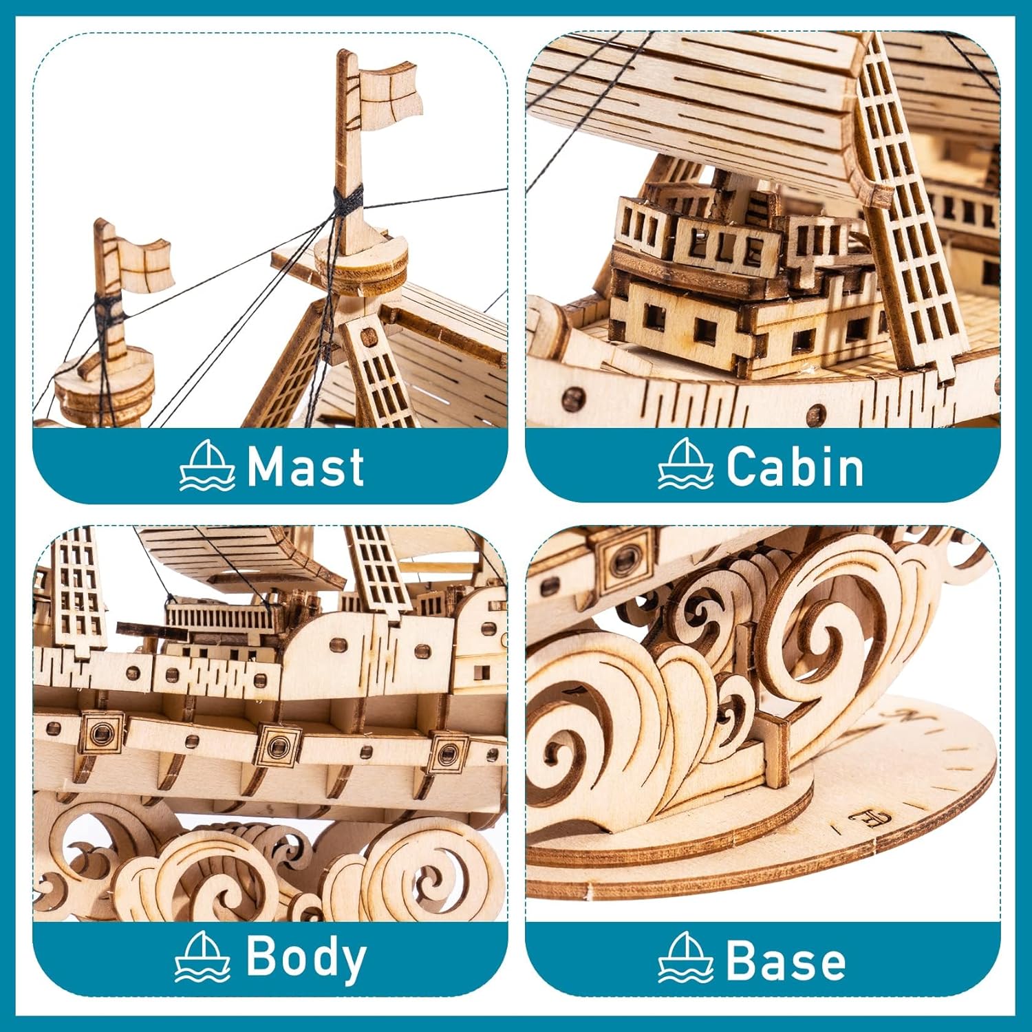 Thumbnail 3 de Robotime Puzzle en bois 3D bateau à voile – kit de construction découpé au laser