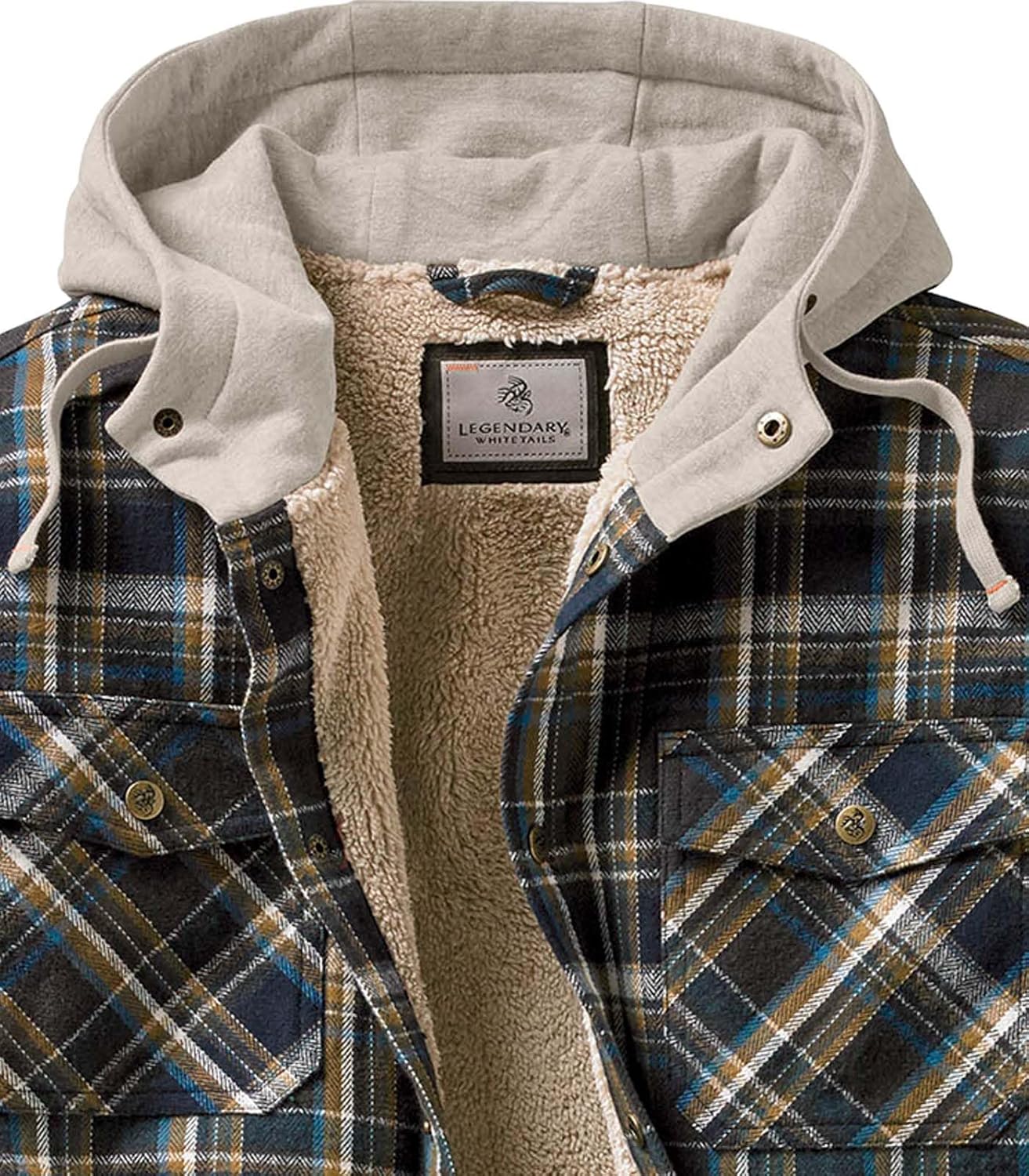 Detalle de Legendary Whitetails Men's Hooded Shirt Jacket: Plaid Flannel Berber-Lined Shacket