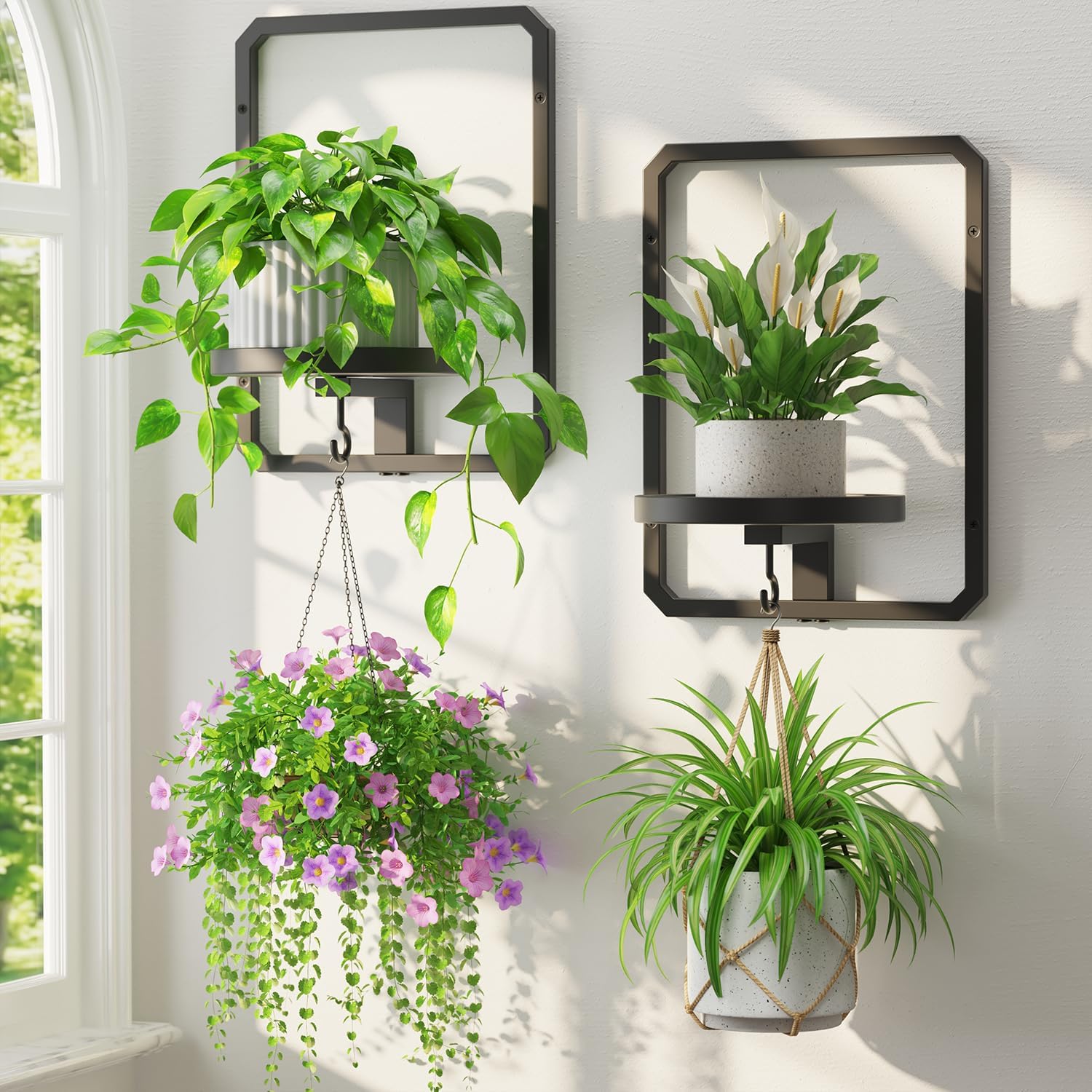 Detalle de LASZOLA Plant Hangers Holder Wall Mount, 2-Piece Black Metal Planter