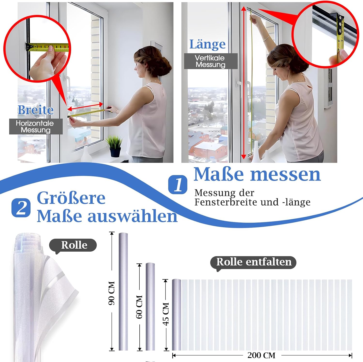 Thumbnail 5 de Lifetree Fensterfolie mit Streifen: Sichtschutzfolie Milchglasoptik selbstklebend? ohne Klebstoff, 90×200 cm