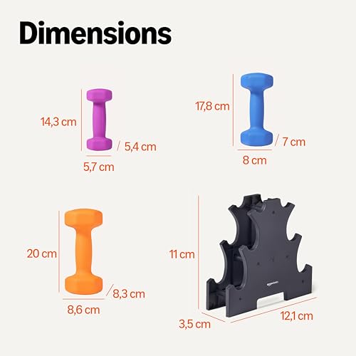 Detalle de Amazon Basics Ensemble Haltères Néoprène avec Support – 1, 2 et 3 kg (Paires)