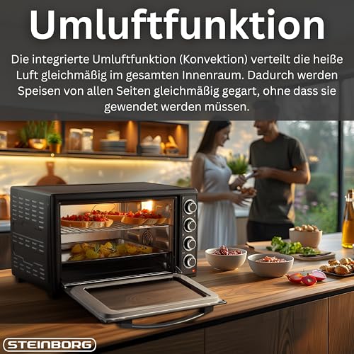 Thumbnail 3 de Steinborg 60 Liter Mini-Backofen mit Umluft und Drehspieß – 2000 W, 3-in-1