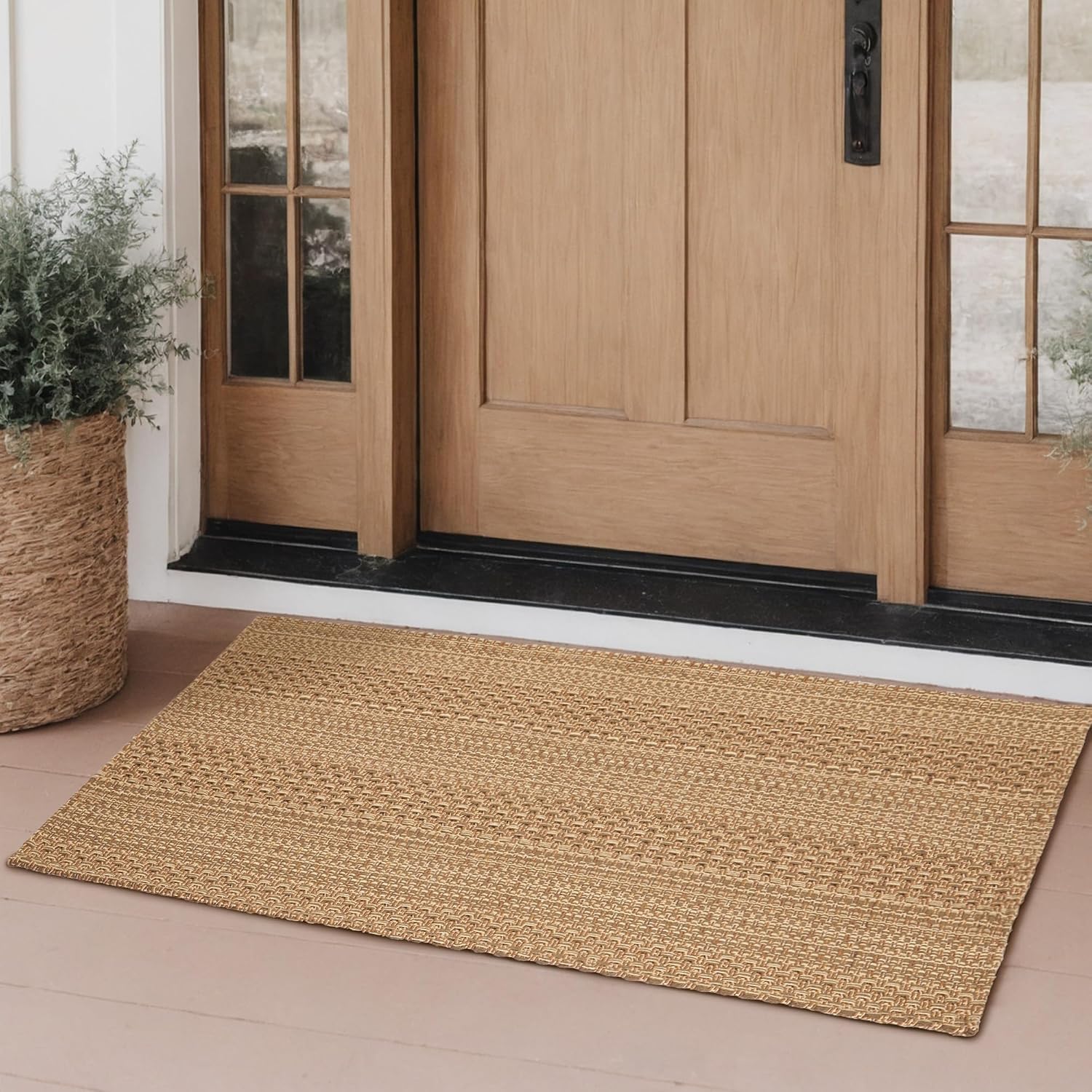 Thumbnail 6 de MatEssenz 27.5"x43" Outdoor Doormat, Washable Brown Woven Rug with TPR Backing