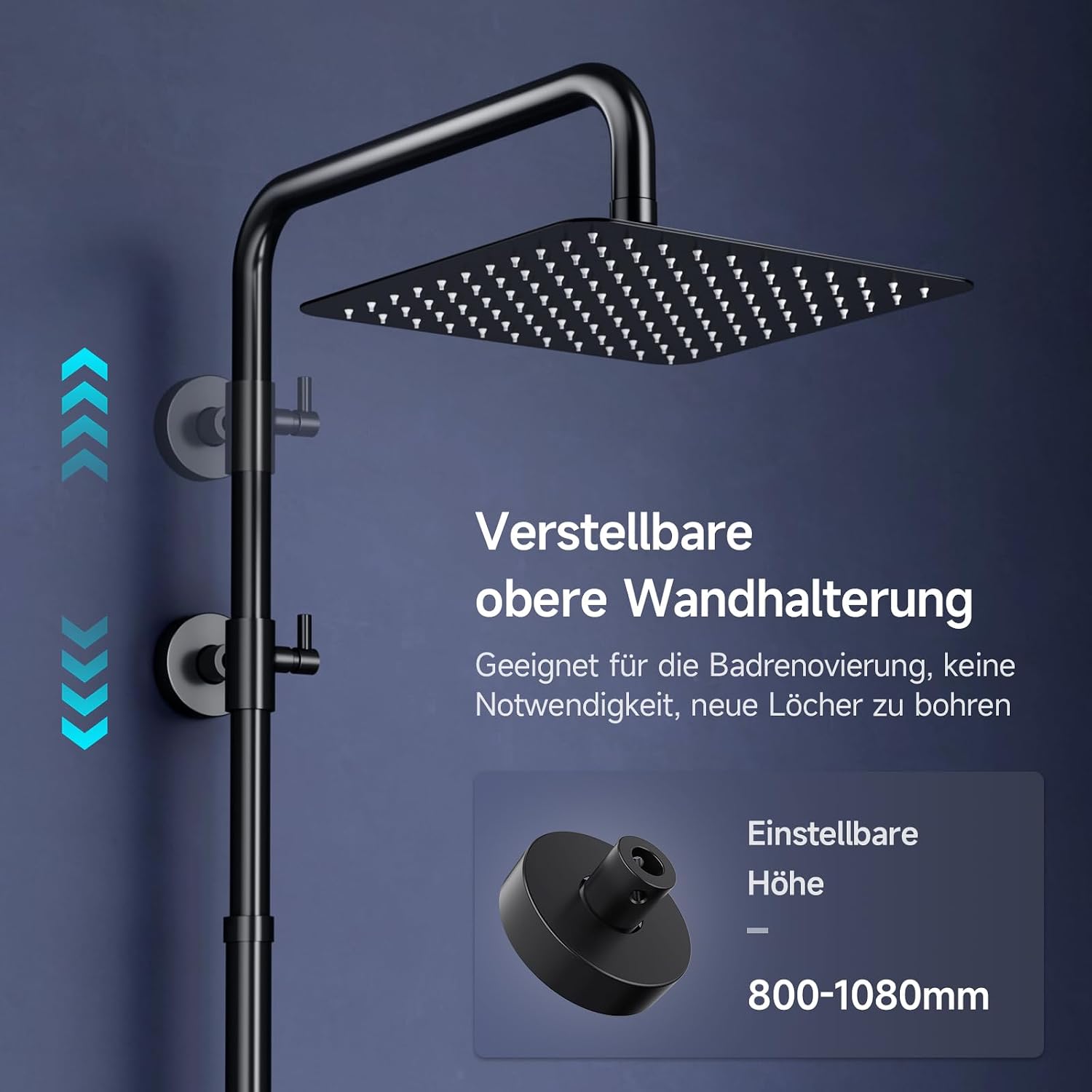 Detalle de Rainsworth Regendusche Chrome – Regenduschekopf 25 × 25 cm, 3 Strahlarten, Duschsystem ohne Armatur