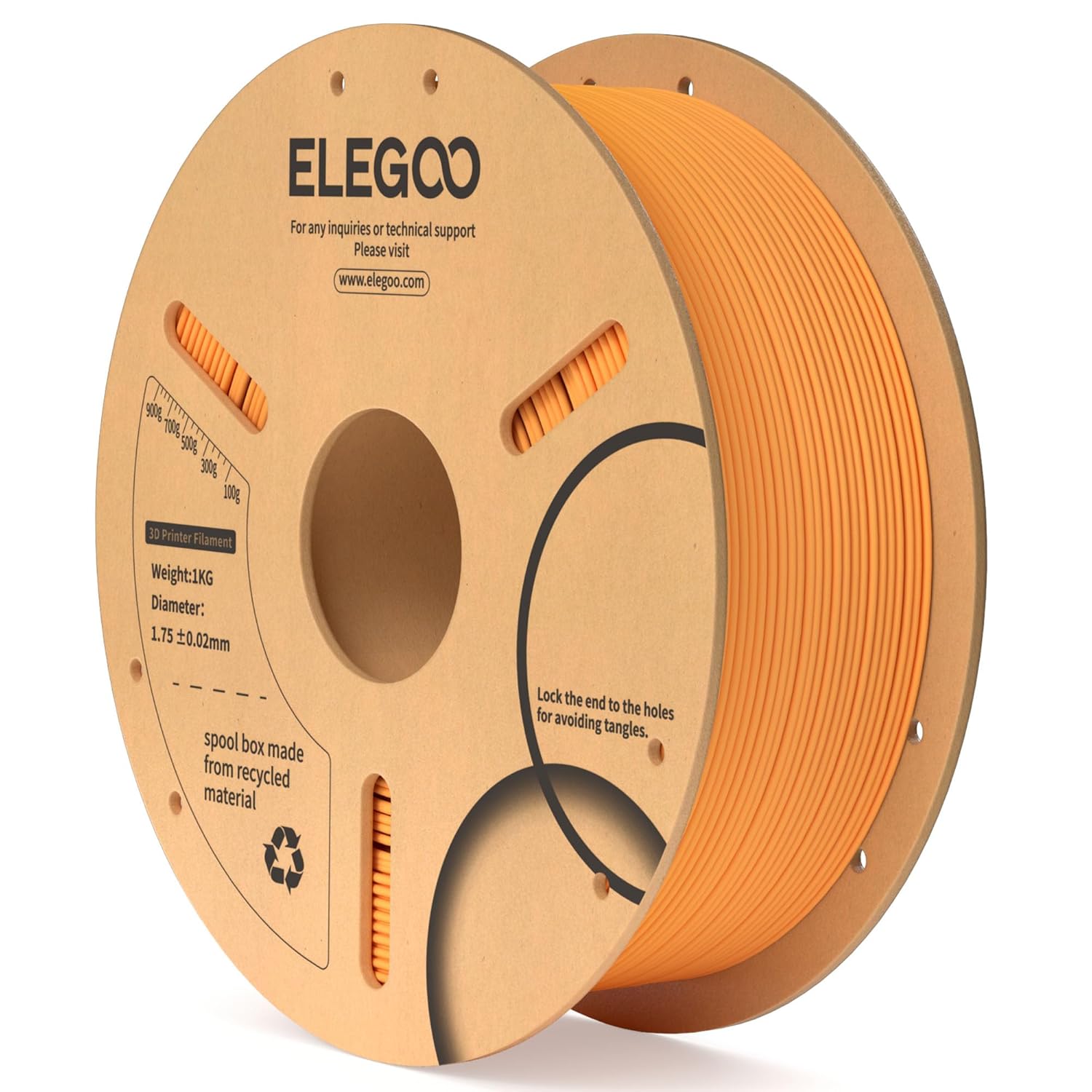 Detalle de ELEGOO PLA Filament 1.75mm Orange 1KG – Precise, tangle-free and printer-friendly